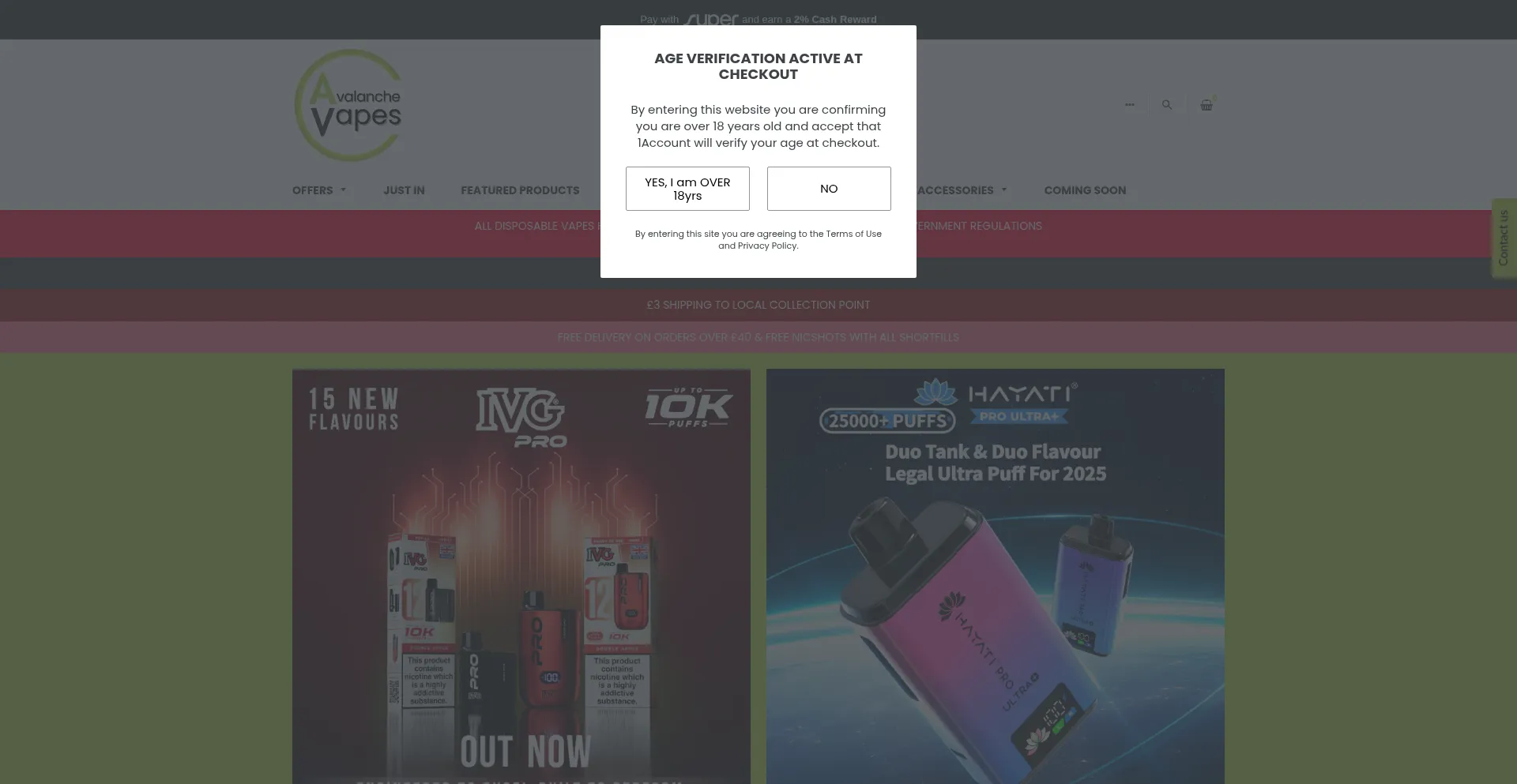 Website screenshot of Avalanche-vapes.co.uk