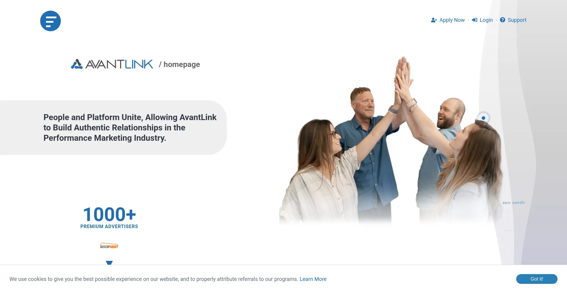 Website screenshot of Avantlink.com