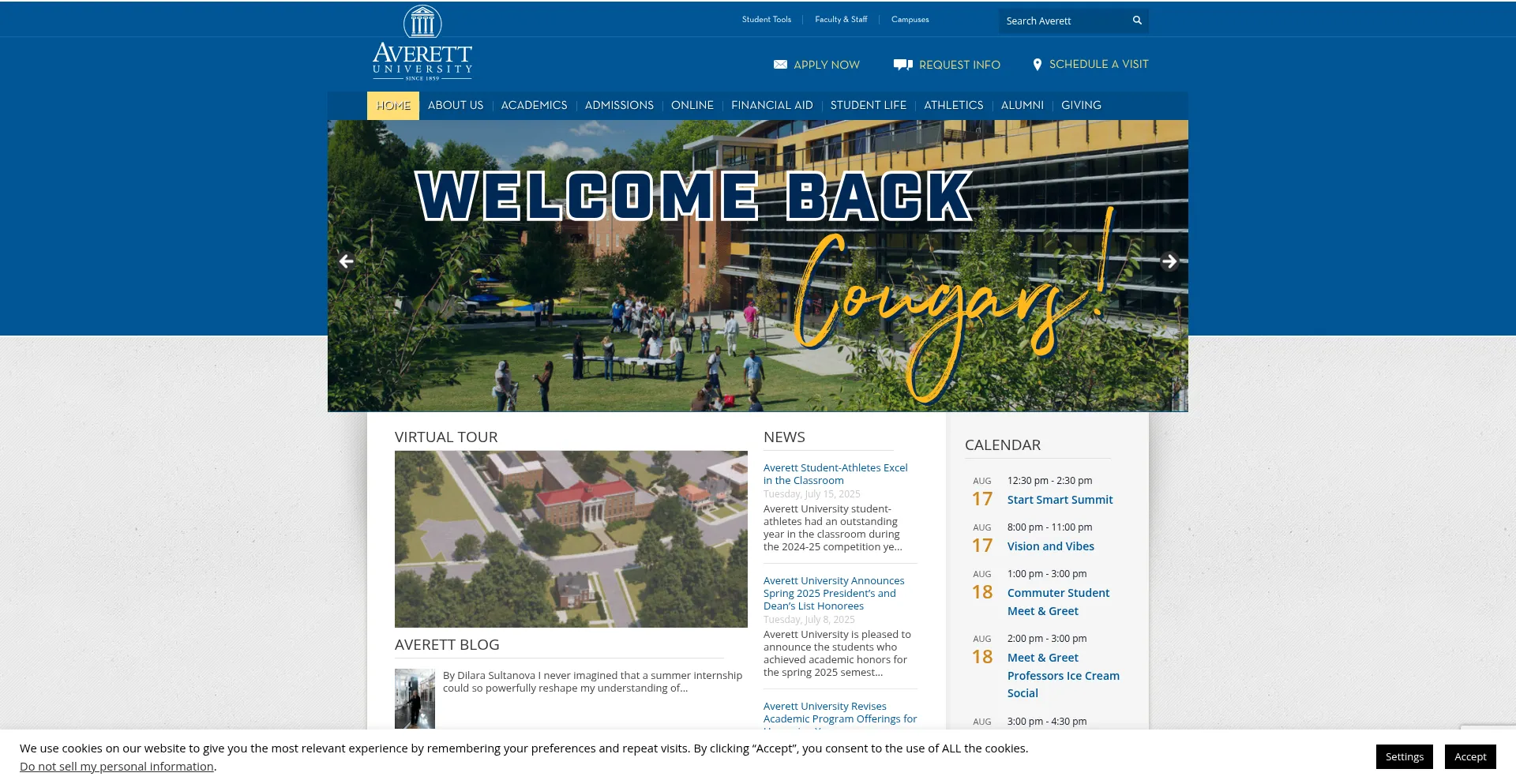 Website screenshot of Averett.edu