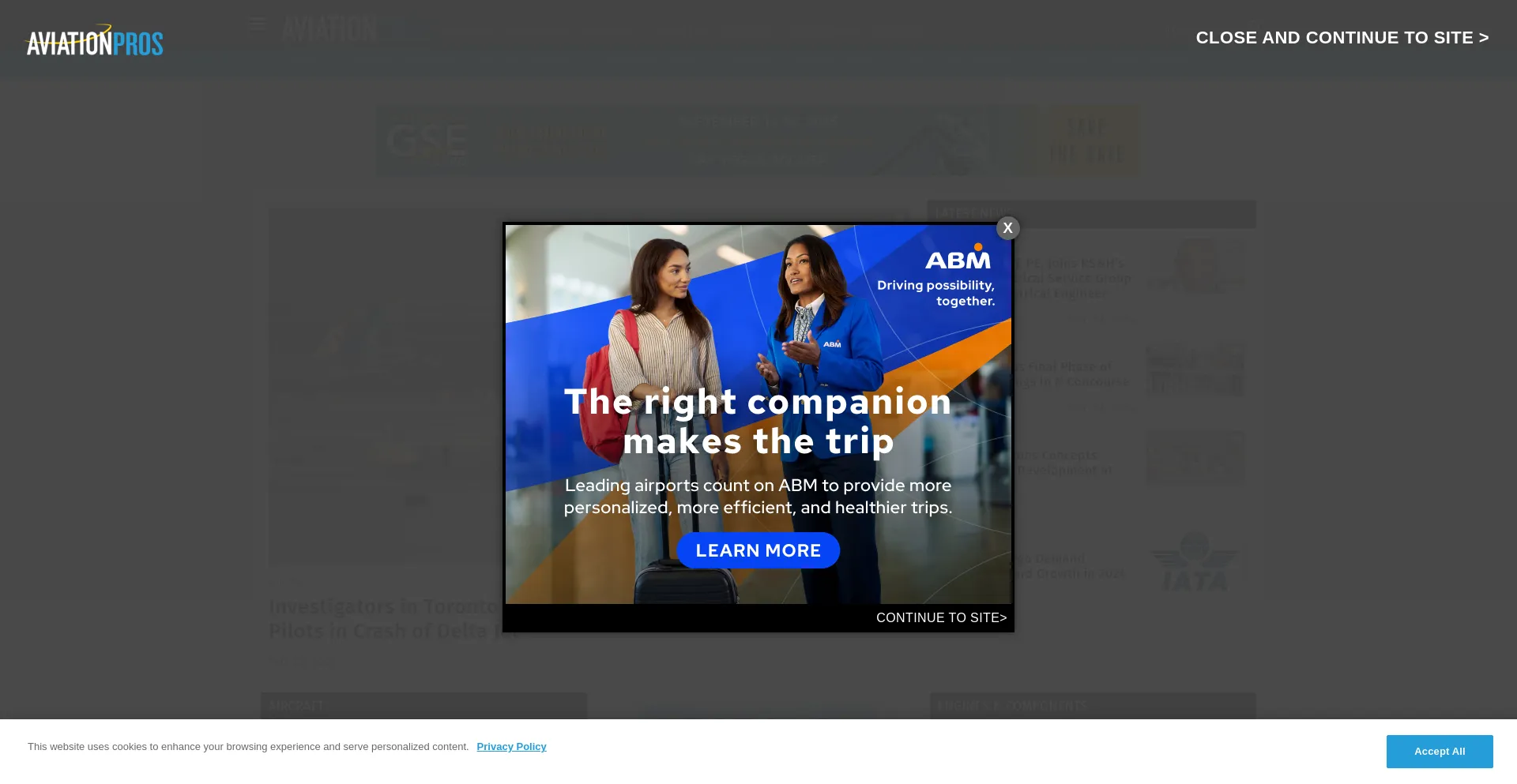 Website screenshot of Aviationpros.com