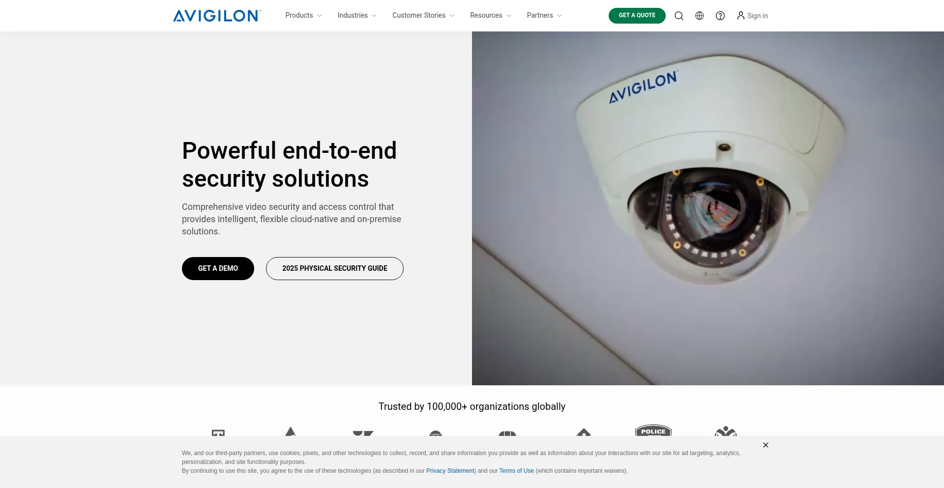 Website screenshot of Avigilon.com