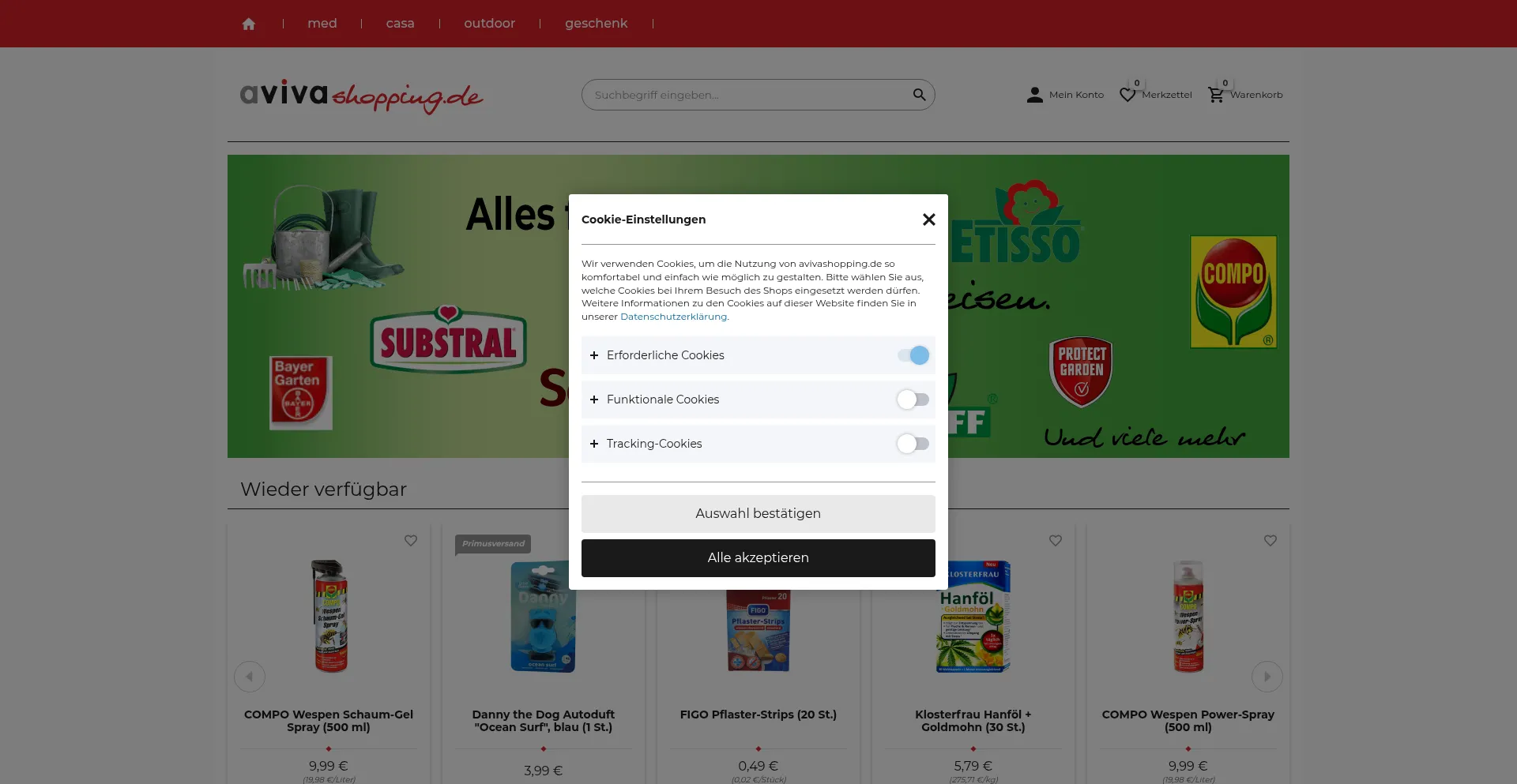 Website screenshot of Avivamed.de