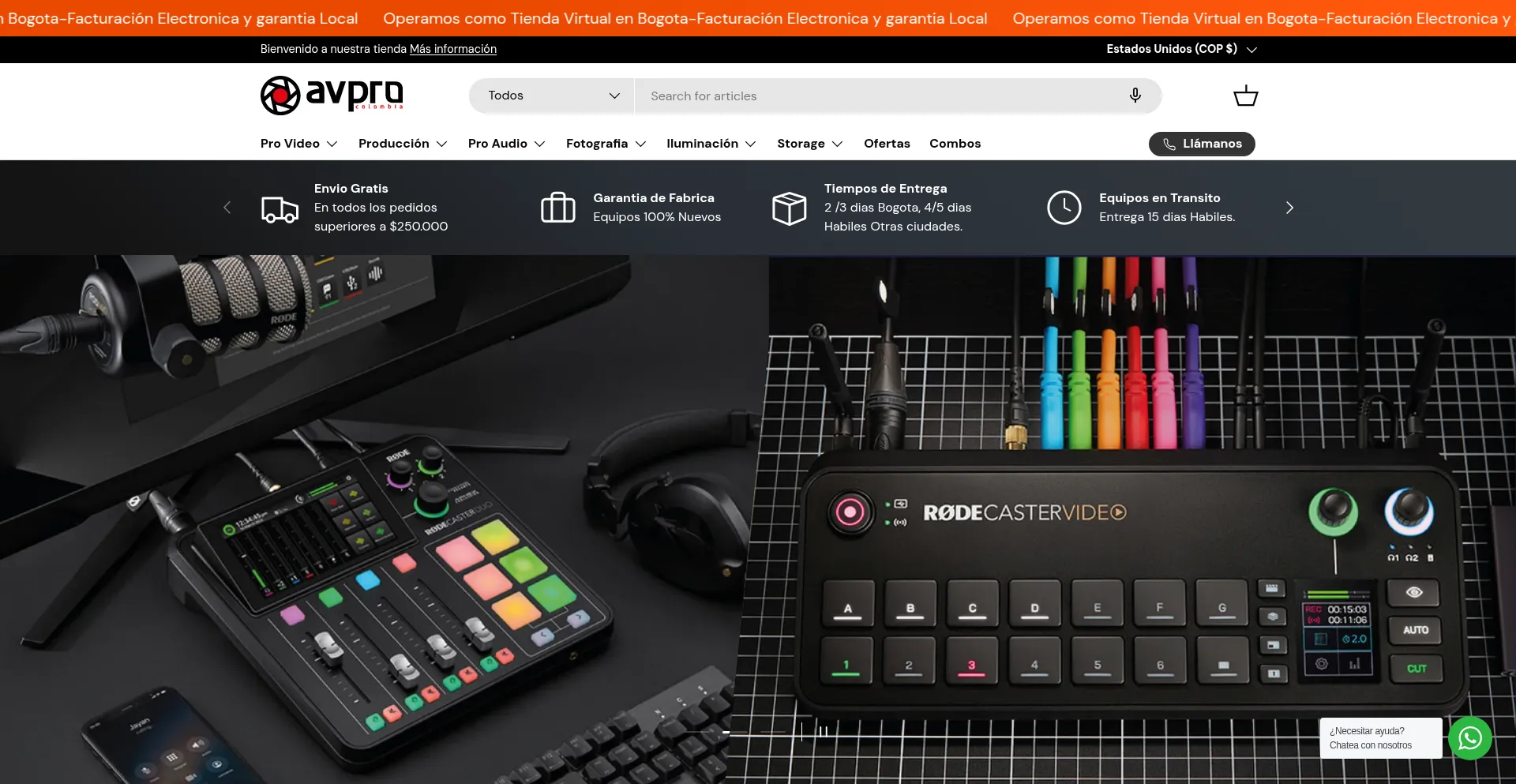 Website screenshot of Avprocolombia.com.co