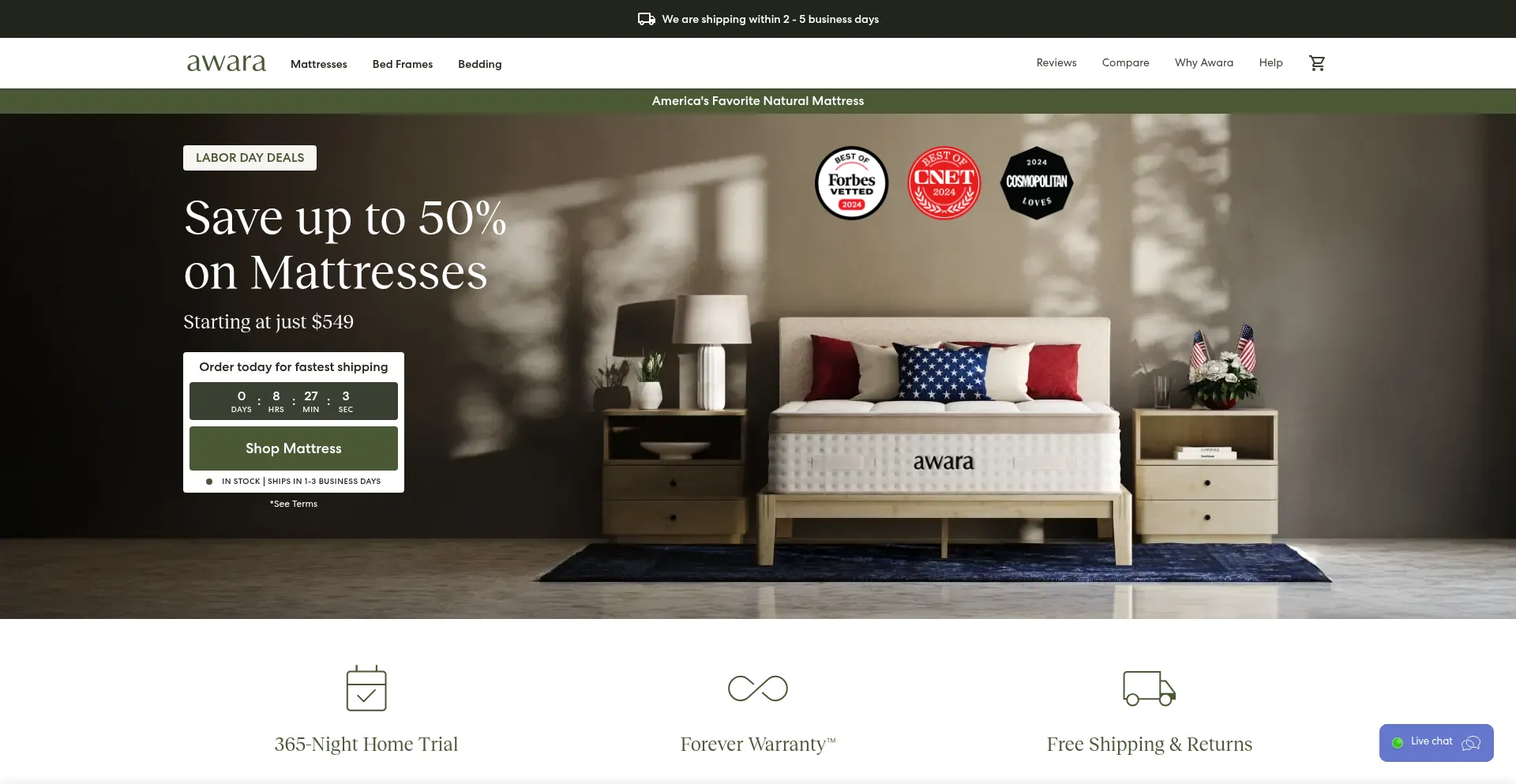 Website screenshot of Awarasleep.com