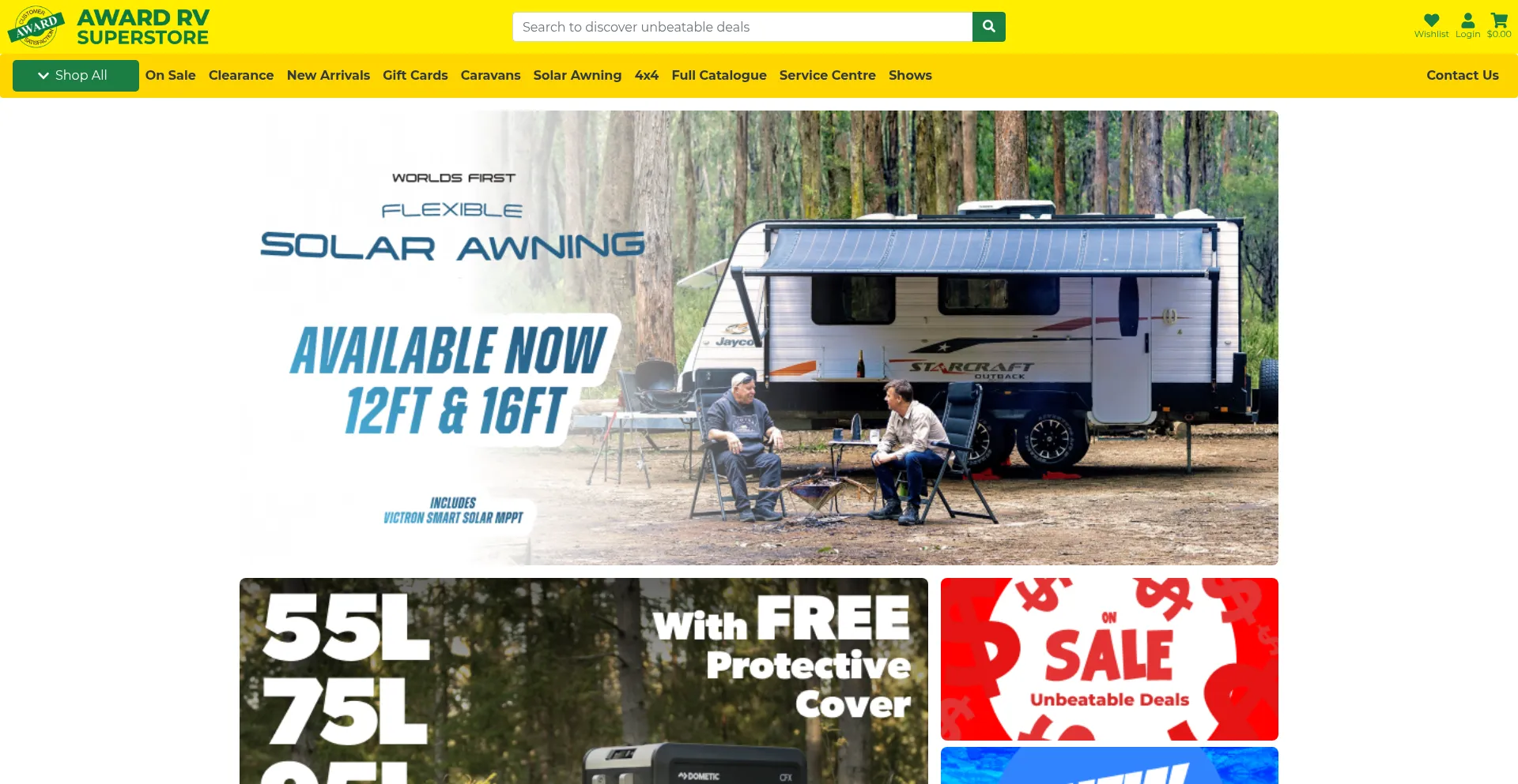 Website screenshot of Awardrv.com.au