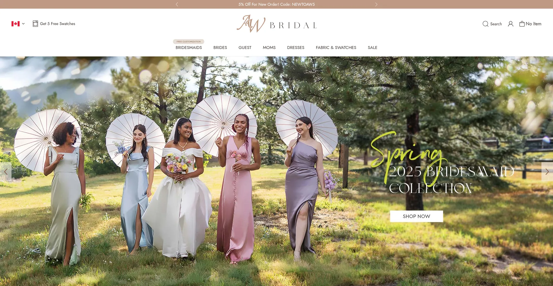 Website screenshot of Awbridal.ca