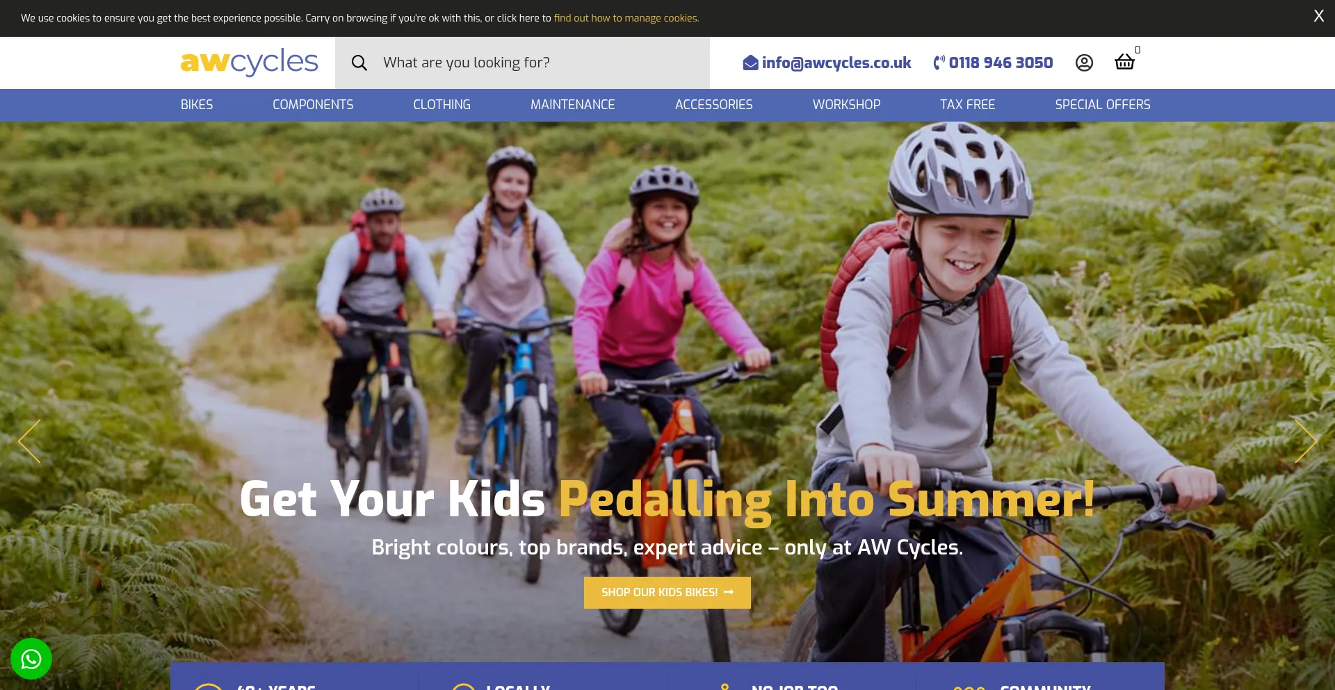 Website screenshot of Awcycles.co.uk