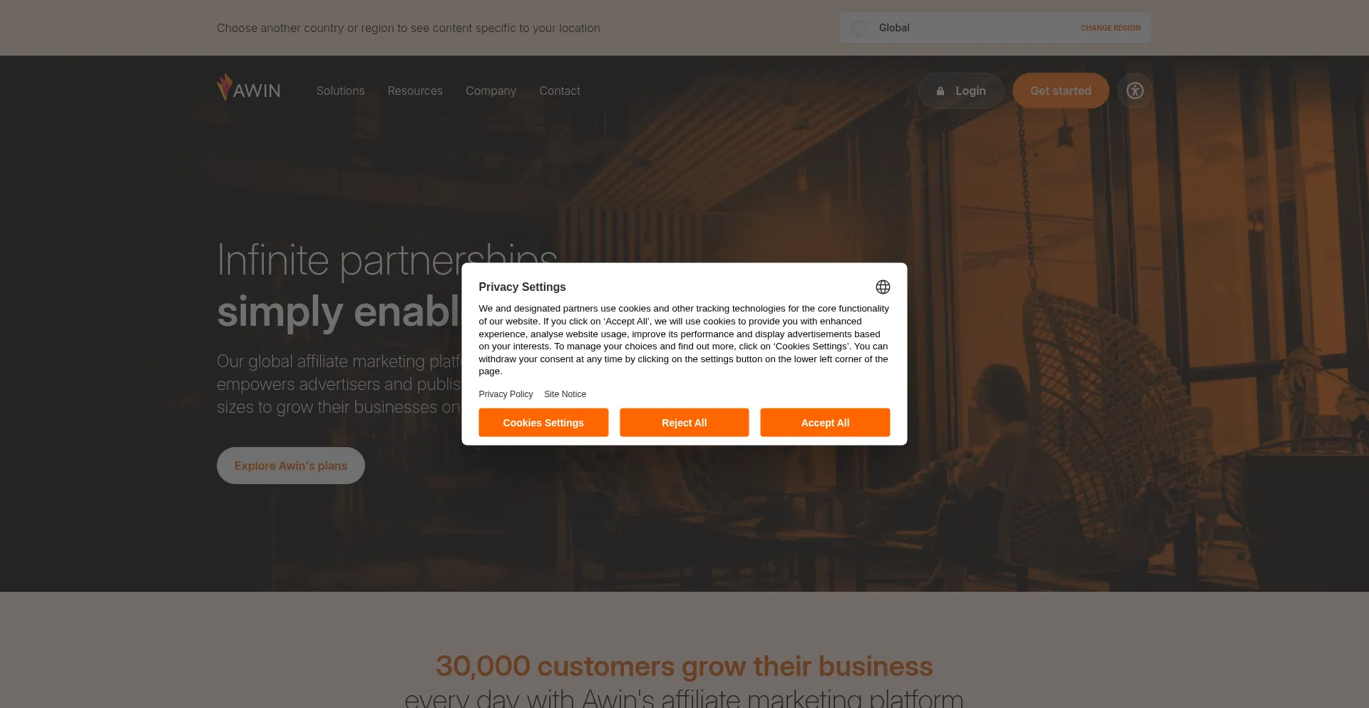 Website screenshot of Awin.com