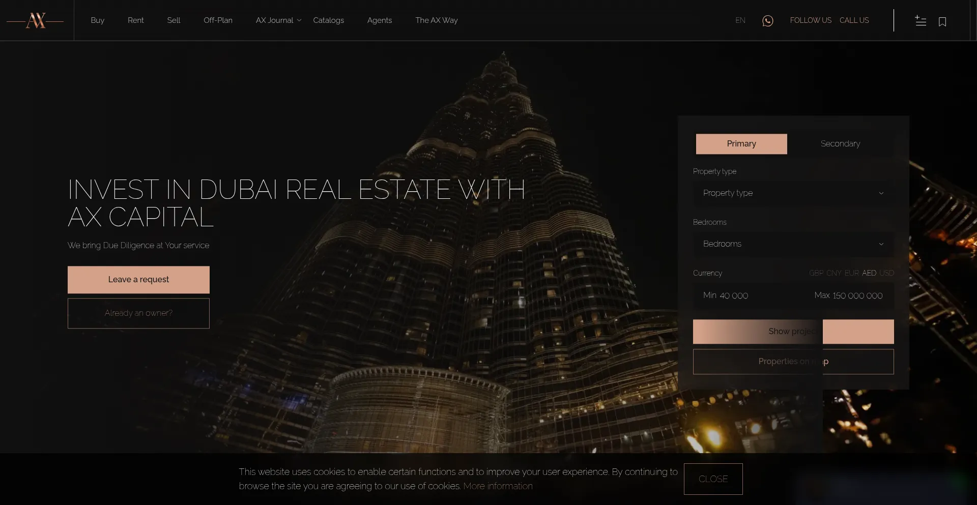 Website screenshot of Axcapital.ae