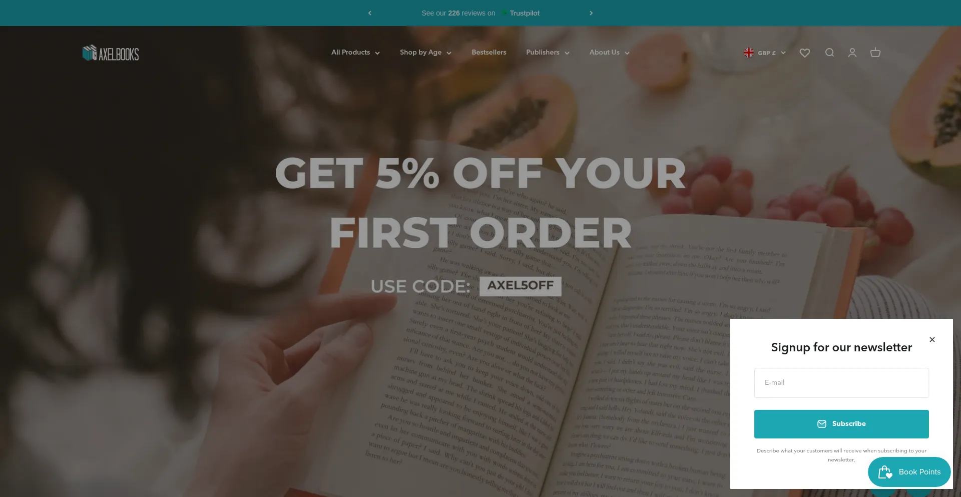 Website screenshot of Axelbooks.com