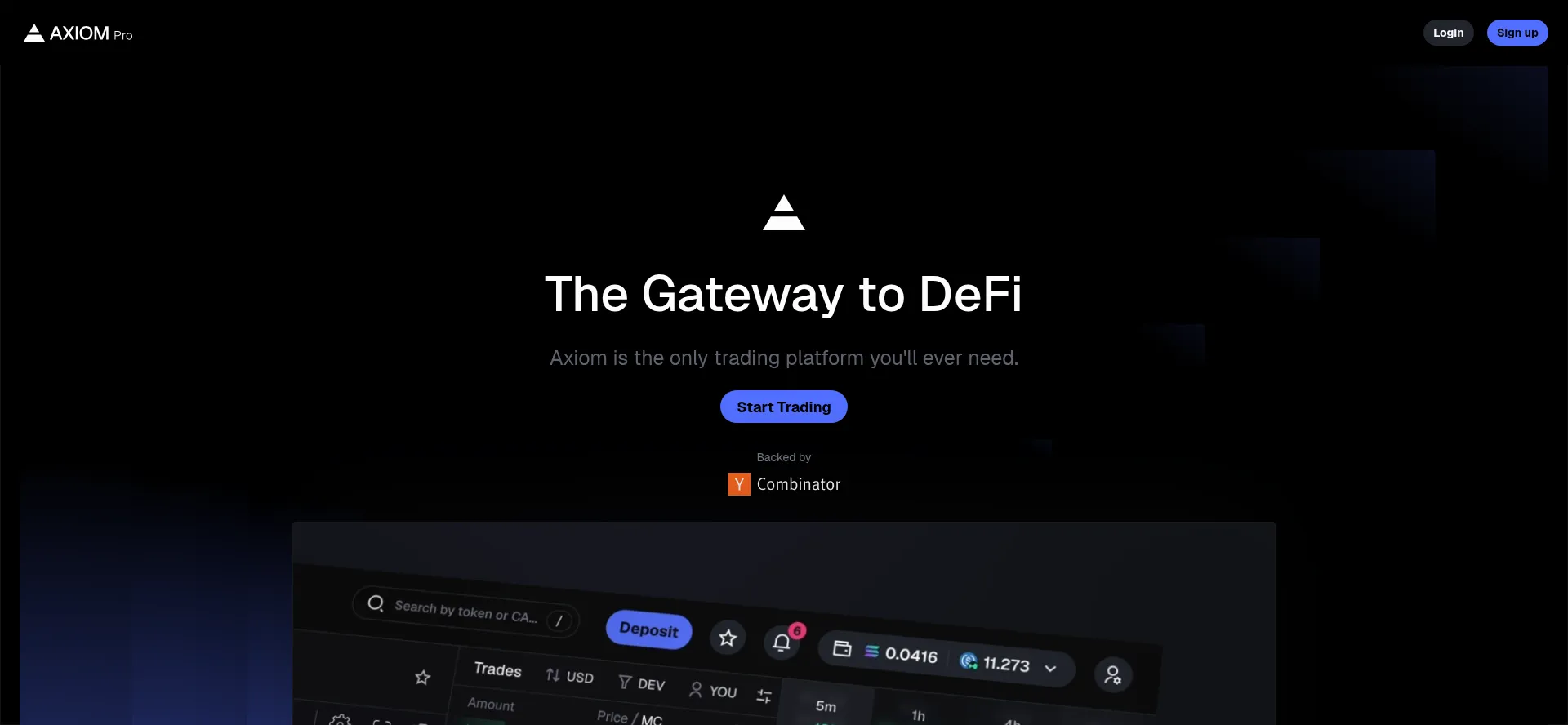 Website screenshot of Axiom.trade