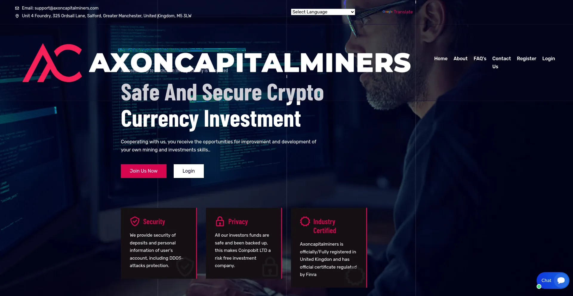 Website screenshot of Axoncapitalminers.com