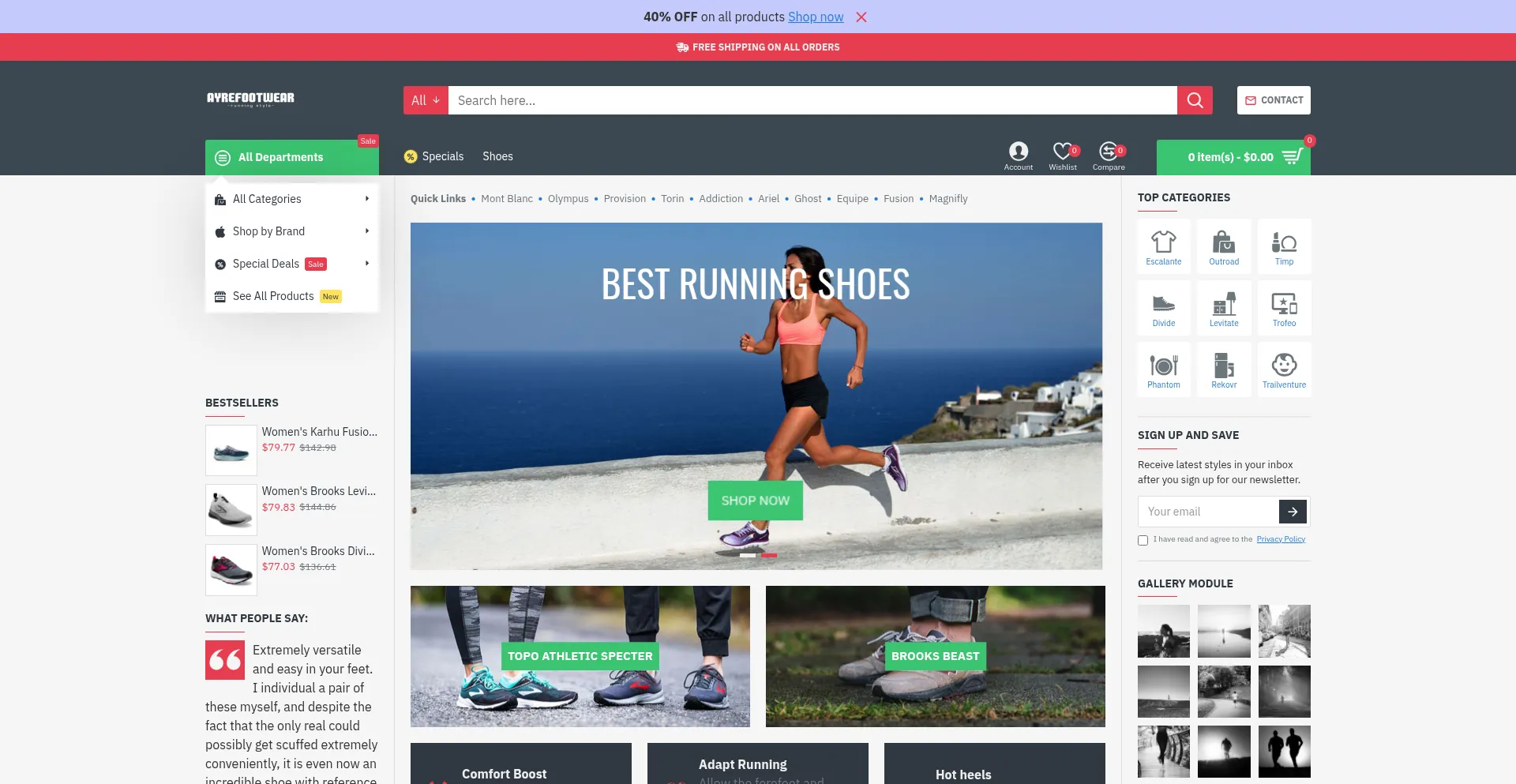 Website screenshot of Ayrefootwear.com