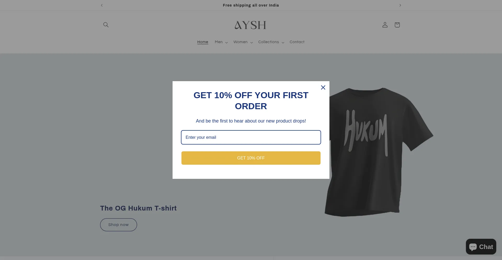 Website screenshot of Aysh.co.in