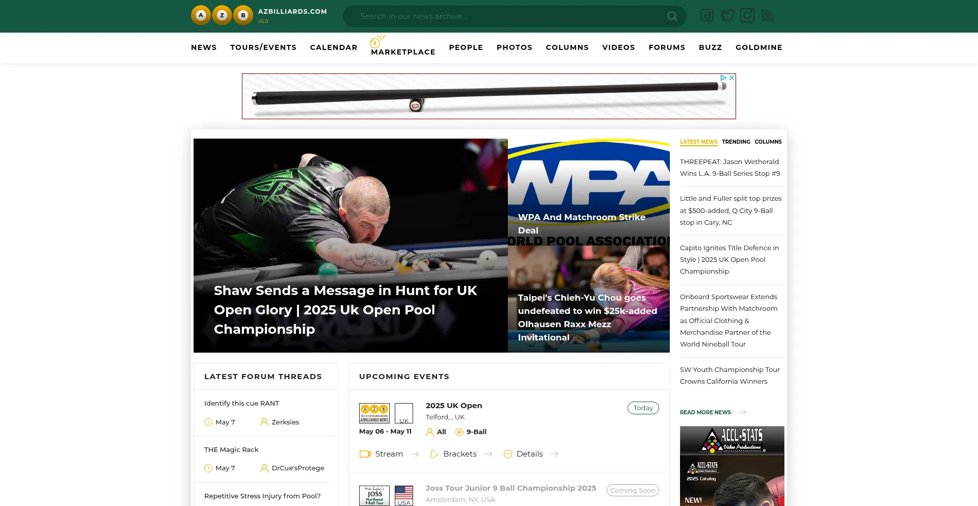 Website screenshot of Azbilliards.com