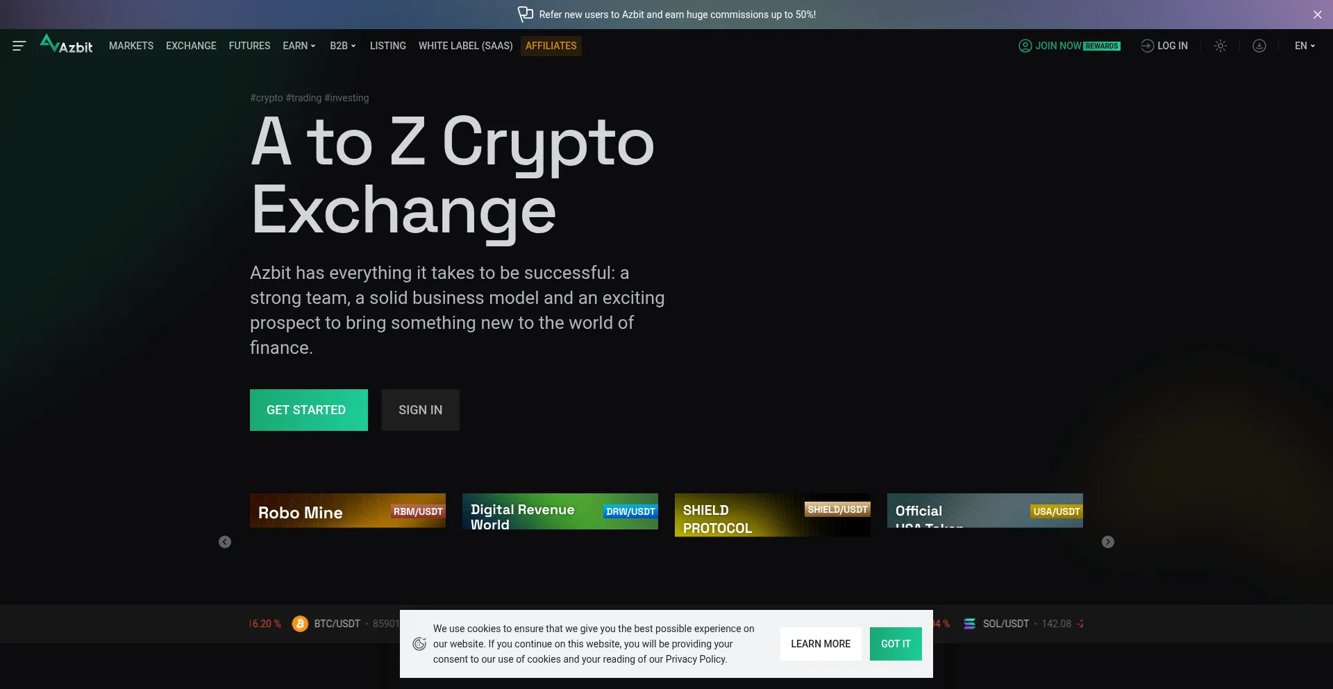Website screenshot of Azbit.com