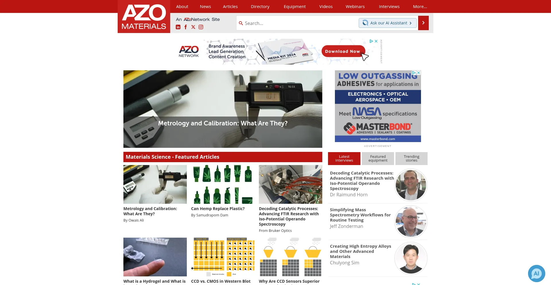 Website screenshot of Azom.com