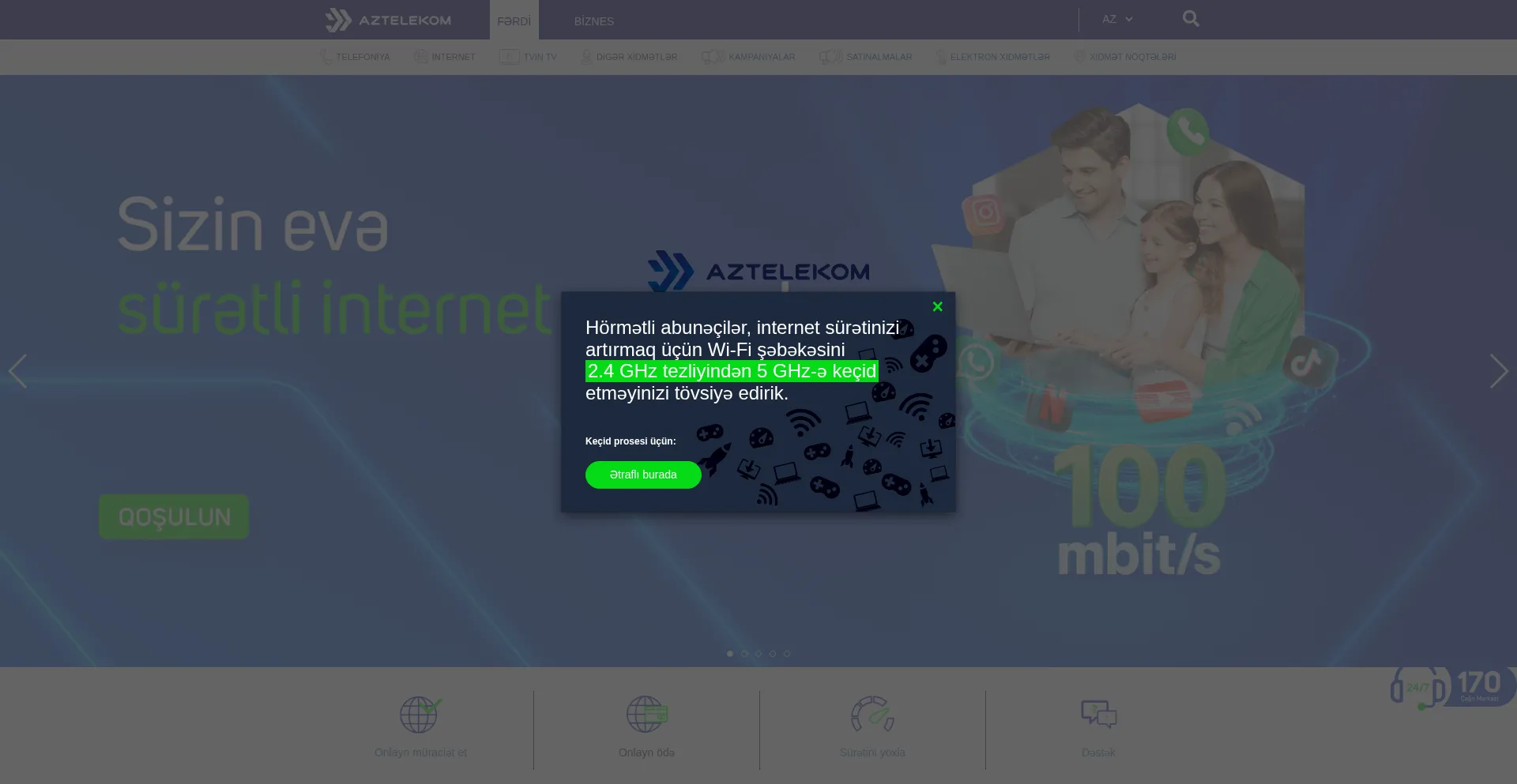Website screenshot of Aztelekom.az