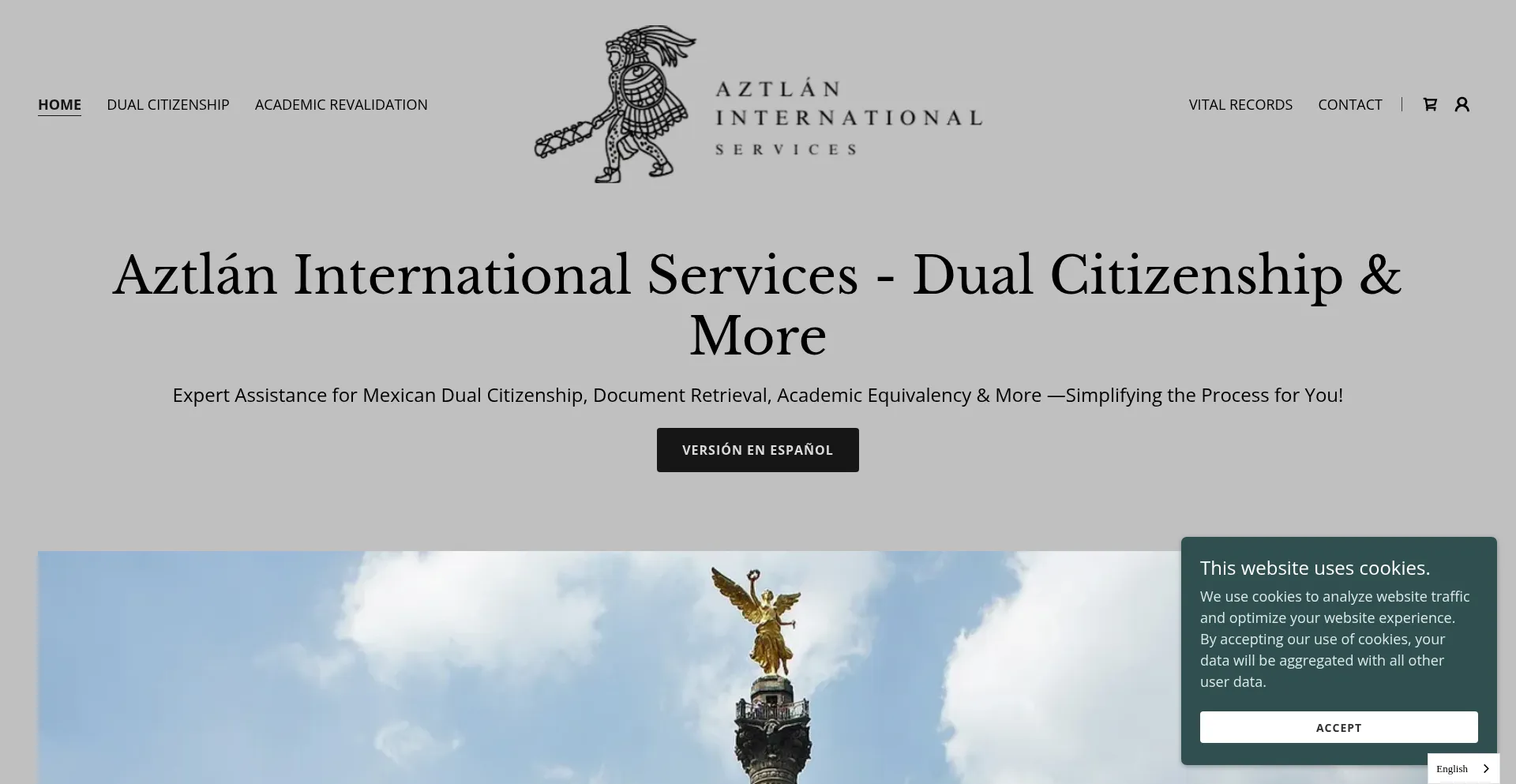 Website screenshot of Aztlaninternational.com