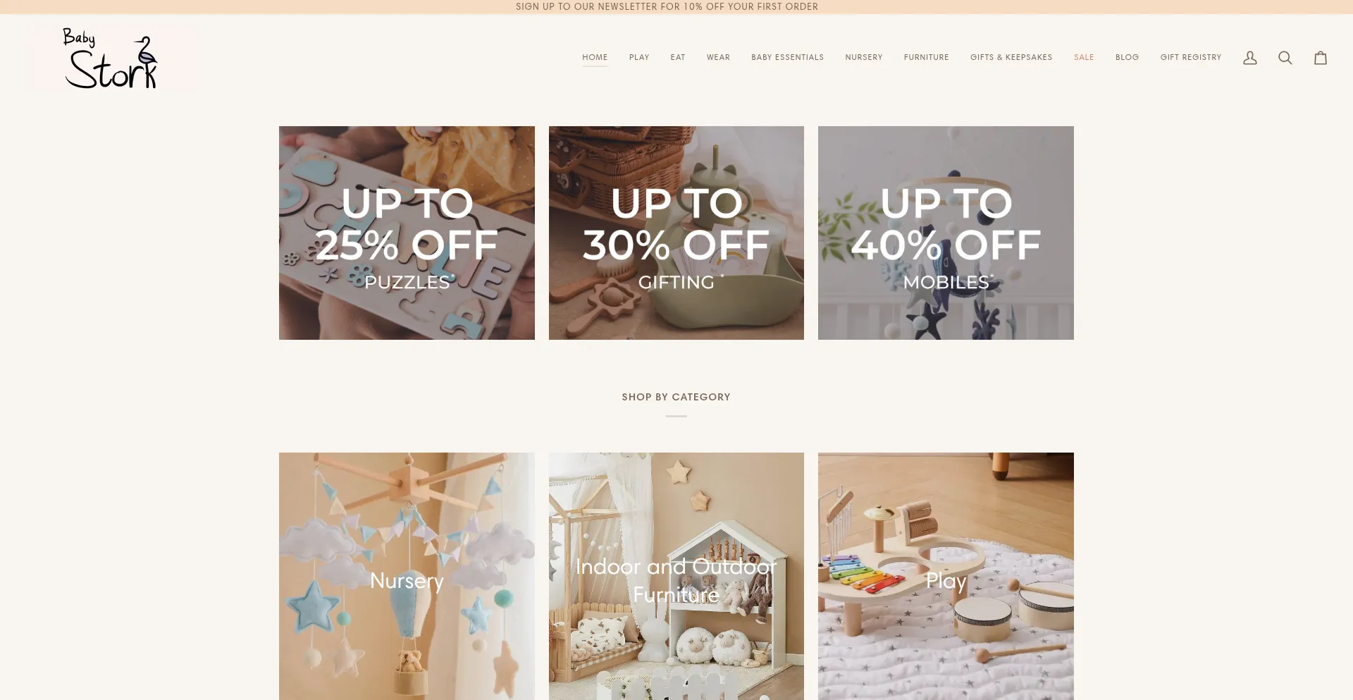 Website screenshot of Babystork.com.au