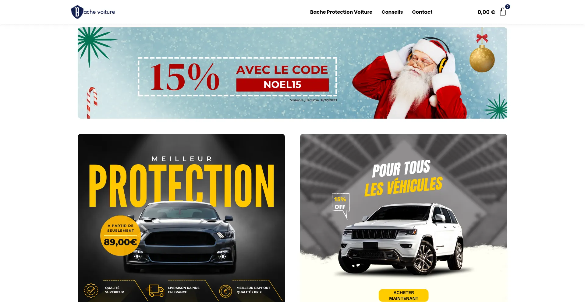 Website screenshot of Bache-voiture.fr