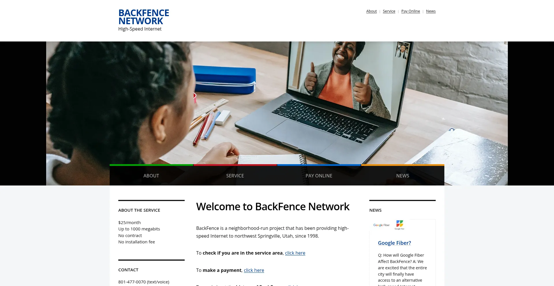 Website screenshot of Backfence.net