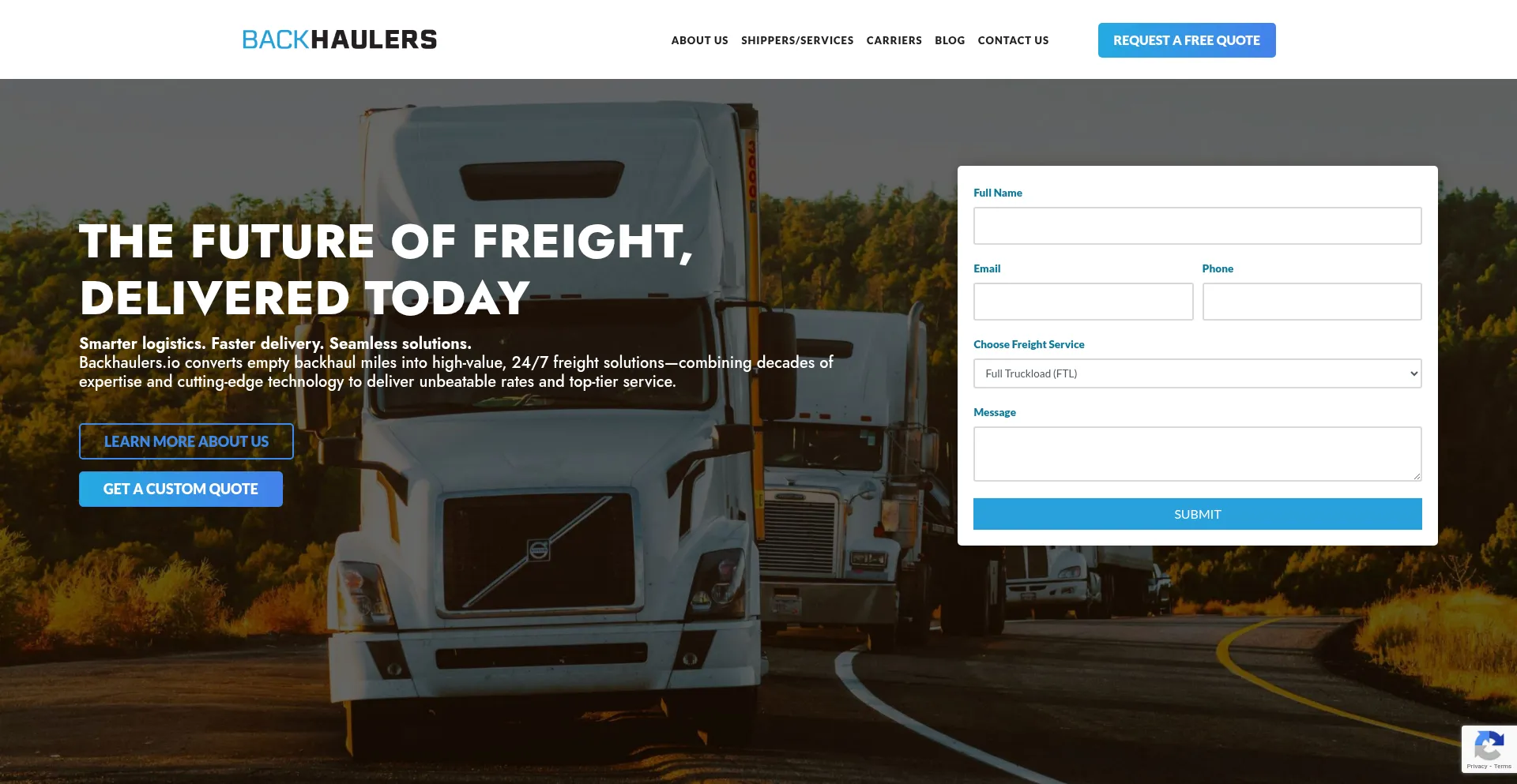 Website screenshot of Backhaulers.io