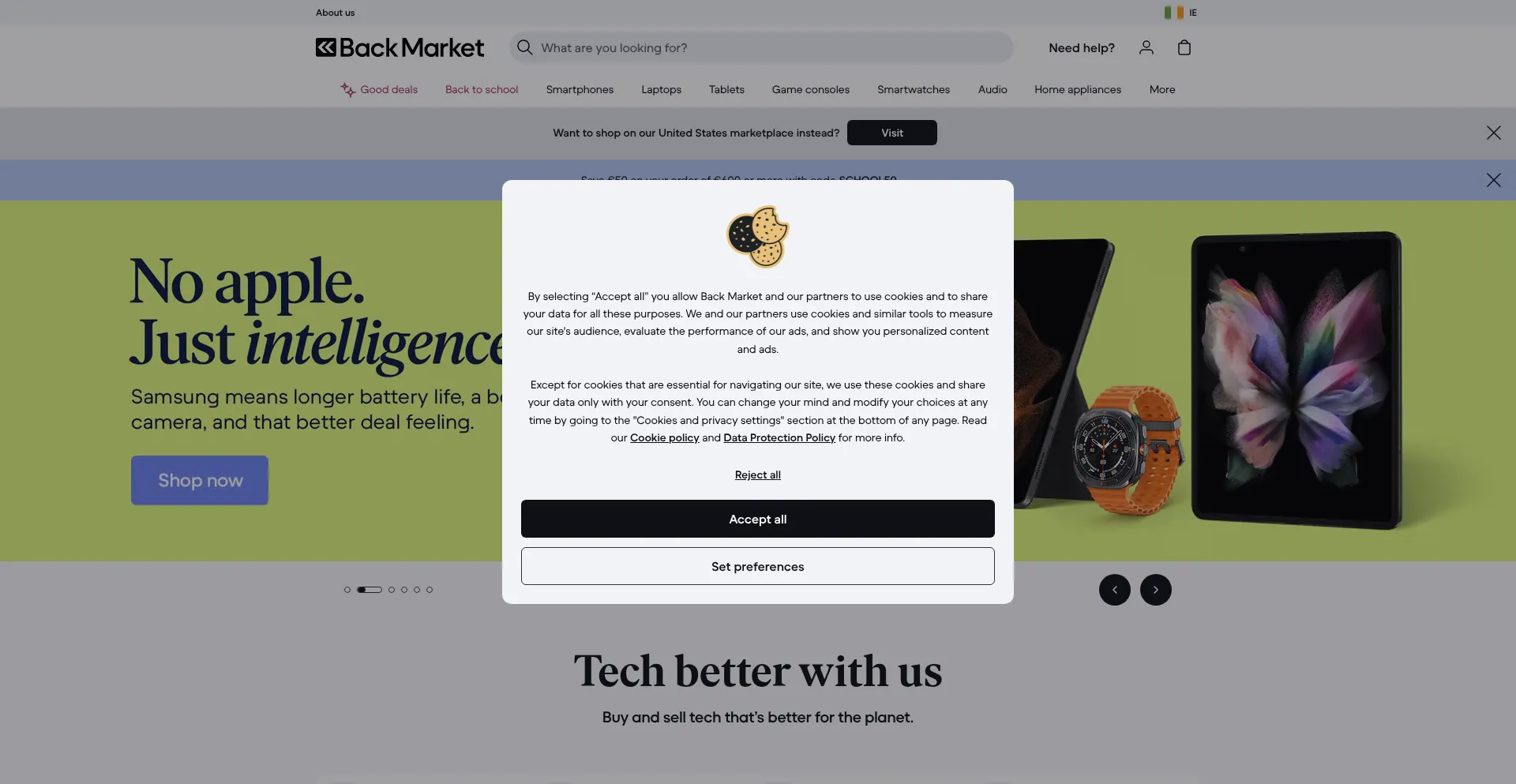 Website screenshot of Backmarket.ie