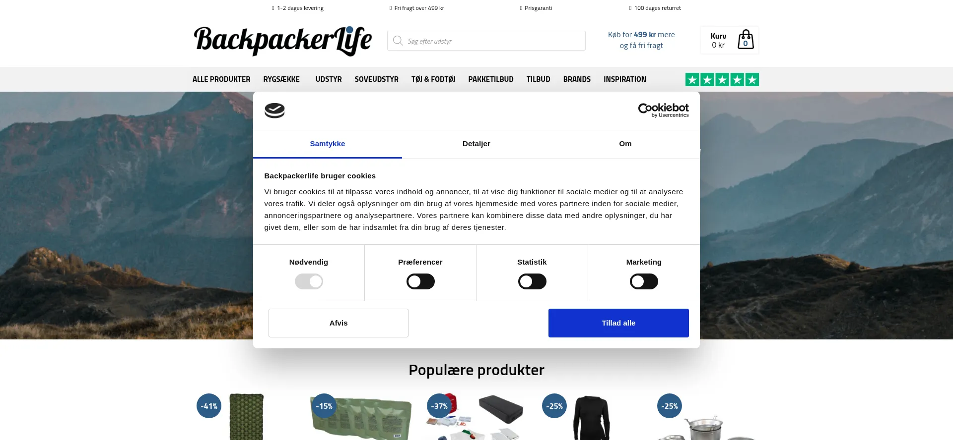 Website screenshot of Backpackerlife.dk