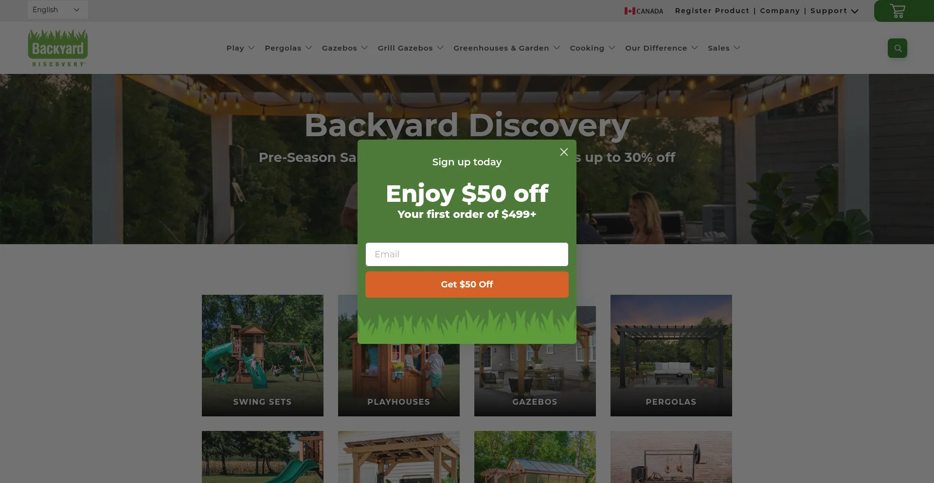 Website screenshot of Backyarddiscovery.ca