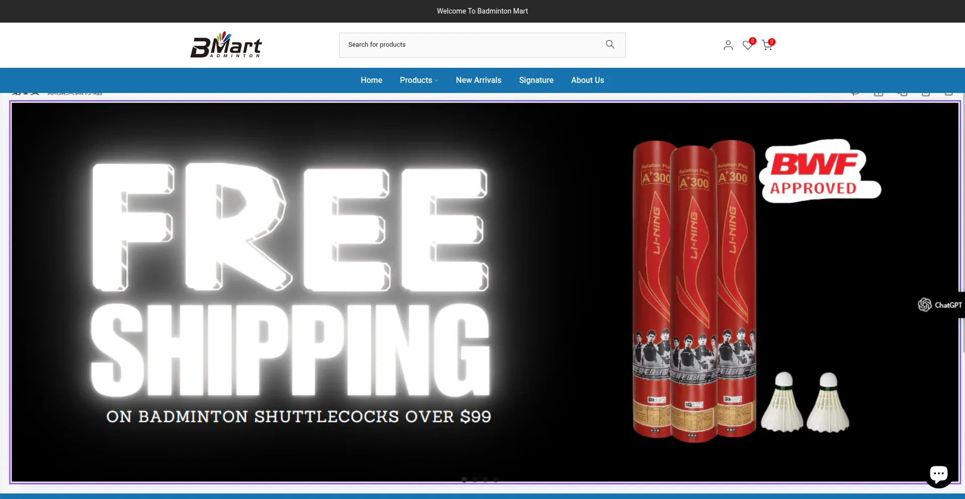 Website screenshot of Badmintonmart.com.au