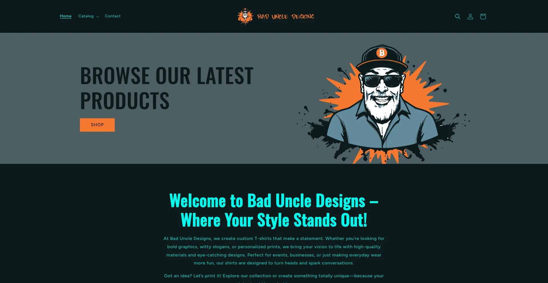 Website screenshot of Baduncledesigns.shop