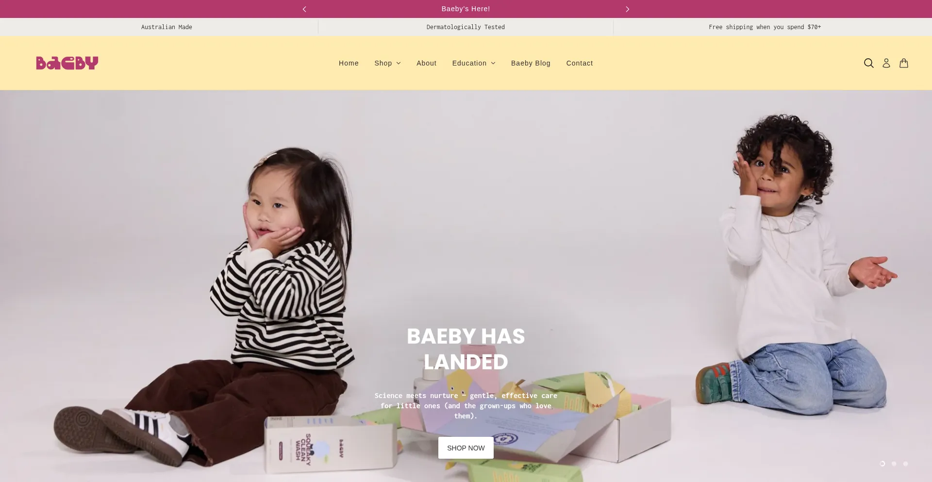 Website screenshot of Baeby.com.au