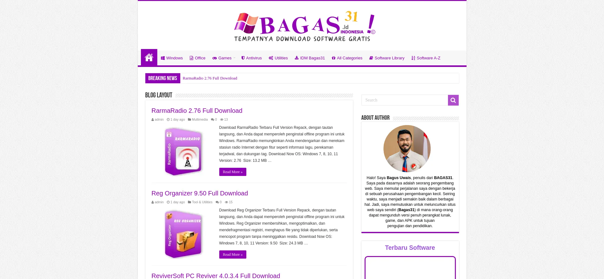 Website screenshot of Bagas31.id