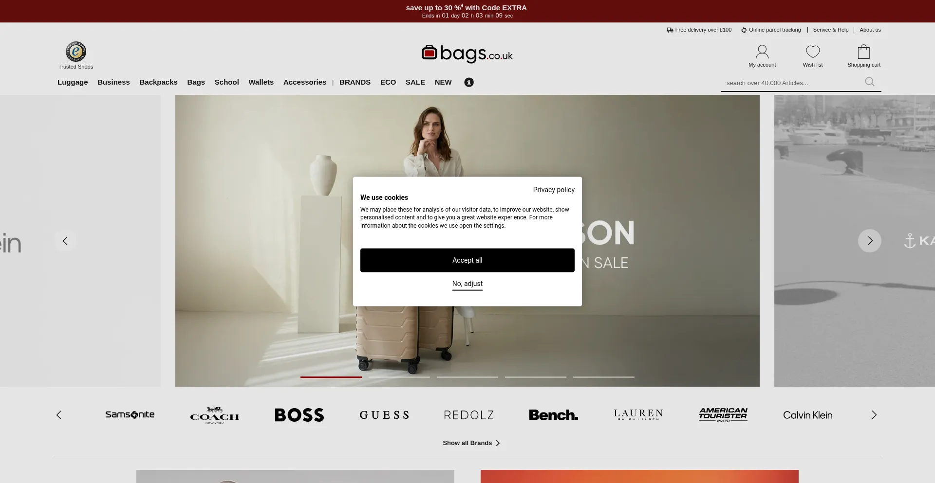 Website screenshot of Bags.co.uk