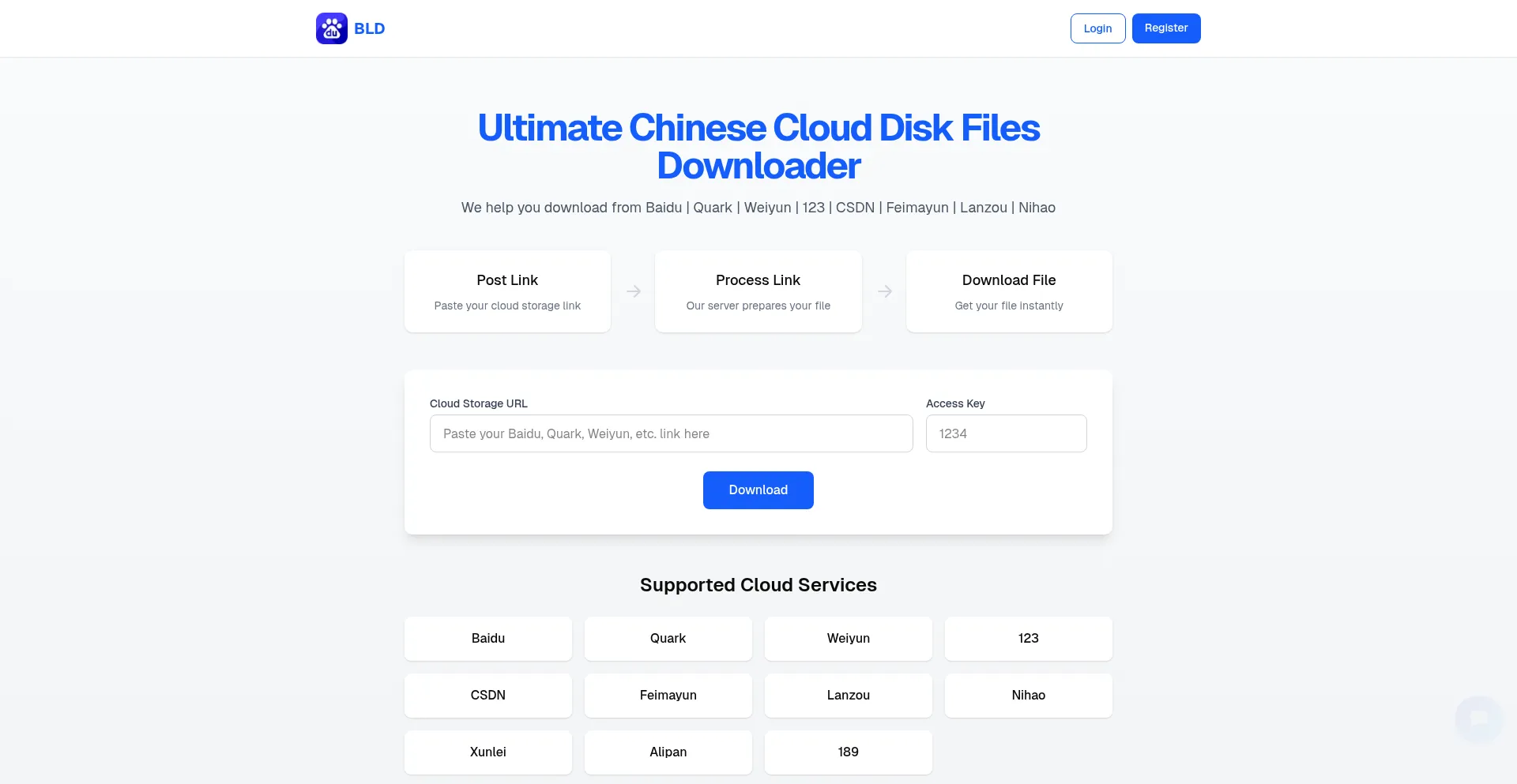 Website screenshot of Baidulinkdownloader.com