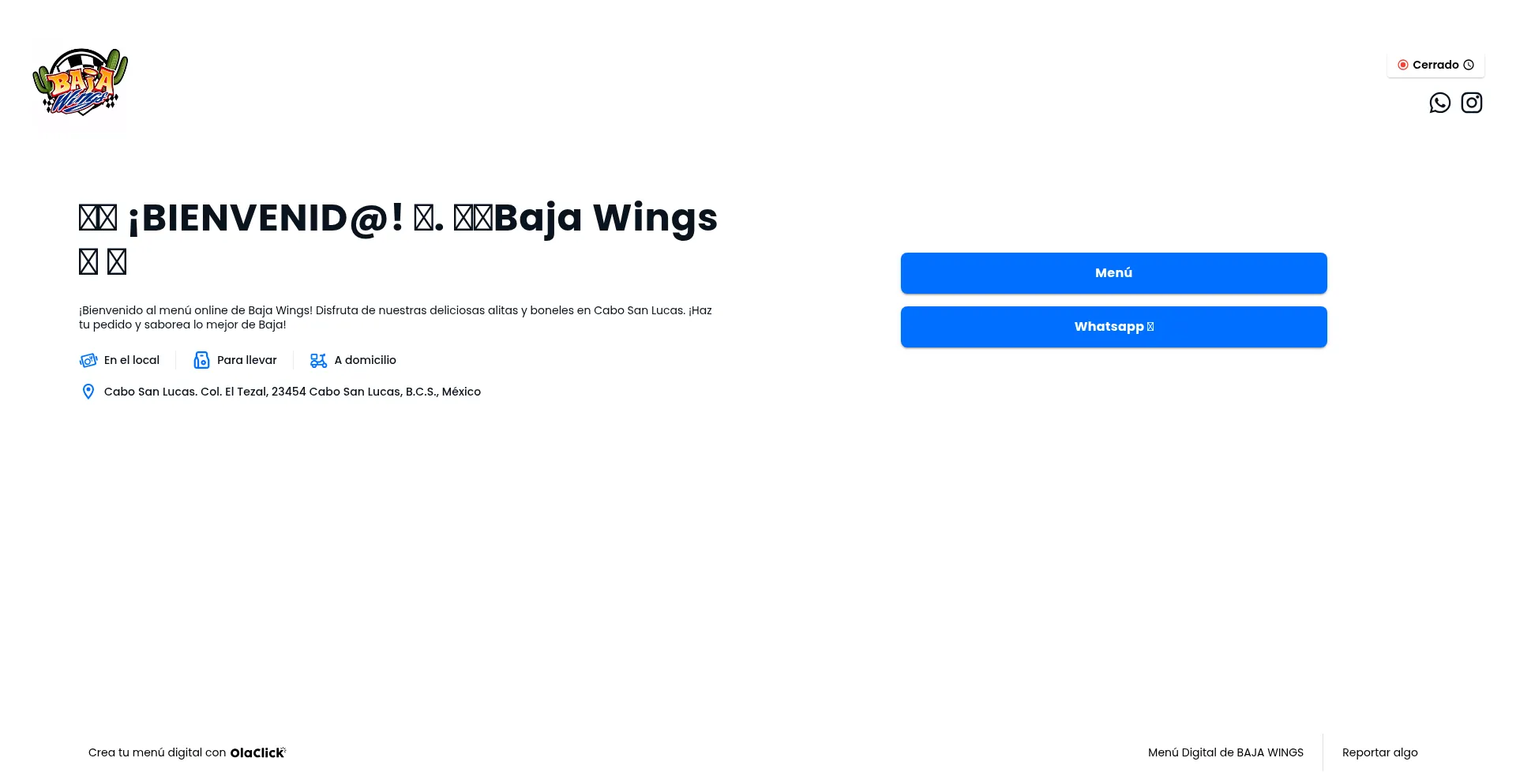 Website screenshot of Bajawingscabo.com
