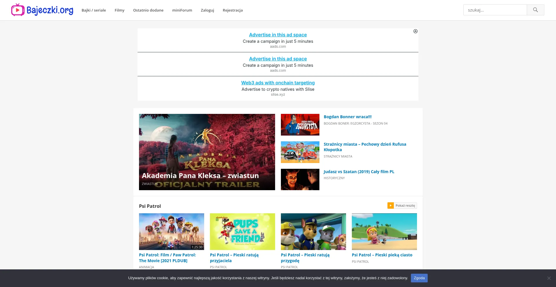 Website screenshot of Bajeczki.org