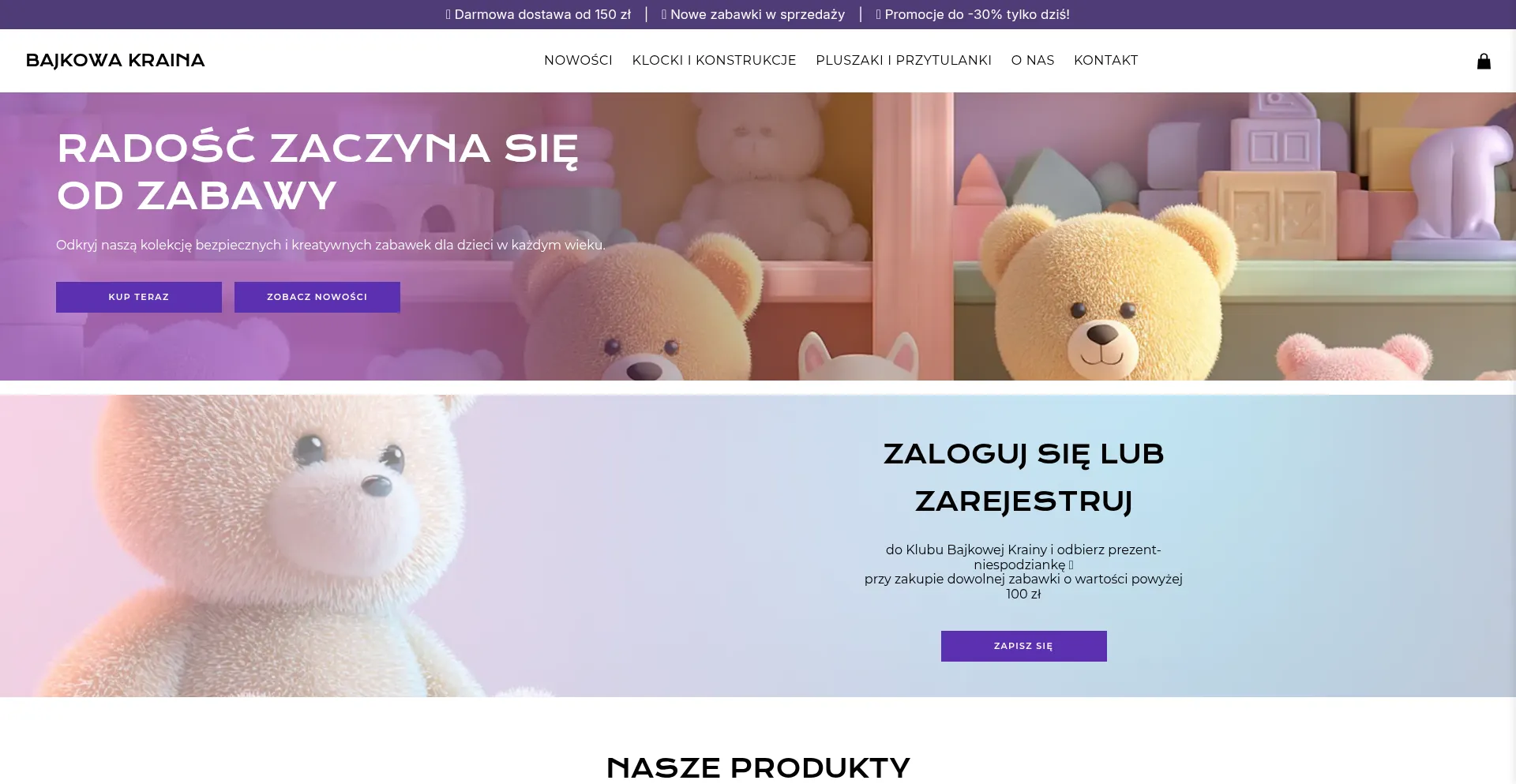 Website screenshot of Bajkowakrainazabawek.com