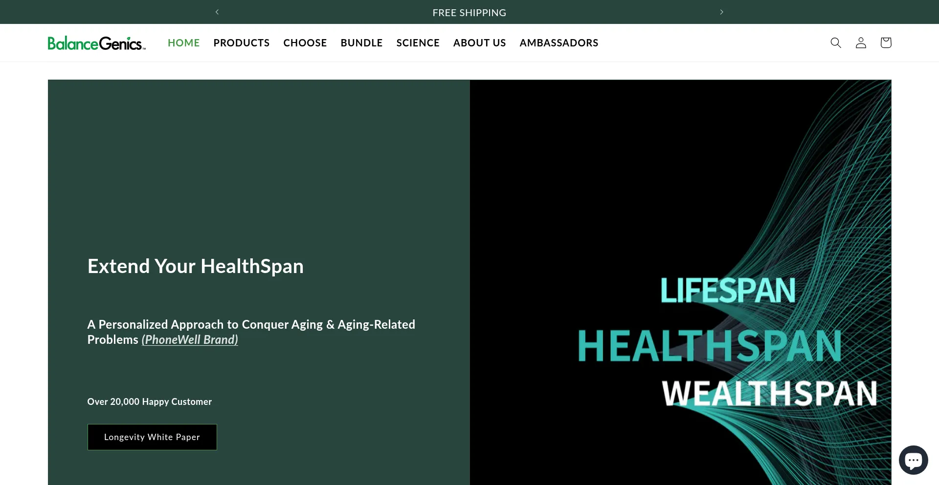 Website screenshot of Balancegenics.com