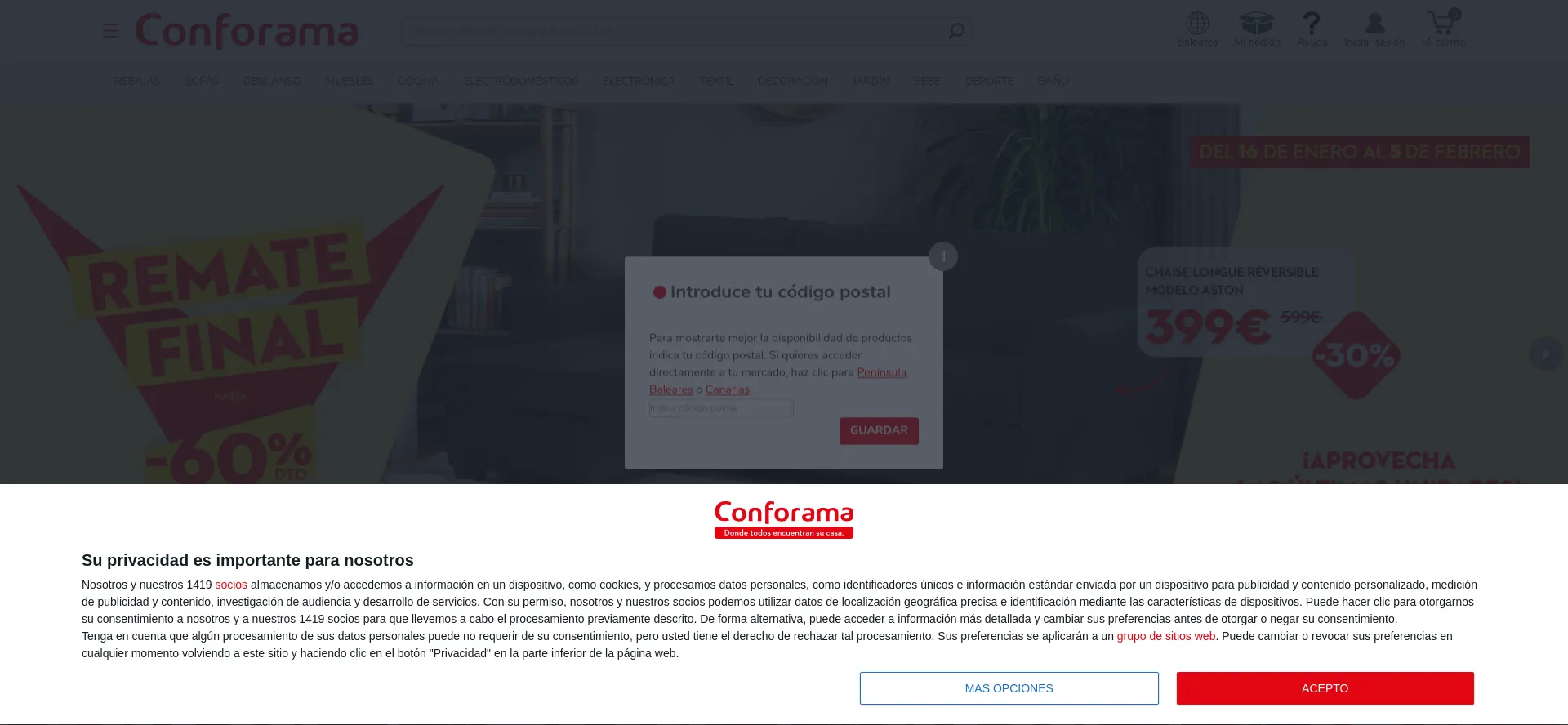 Website screenshot of Baleares.conforama.es