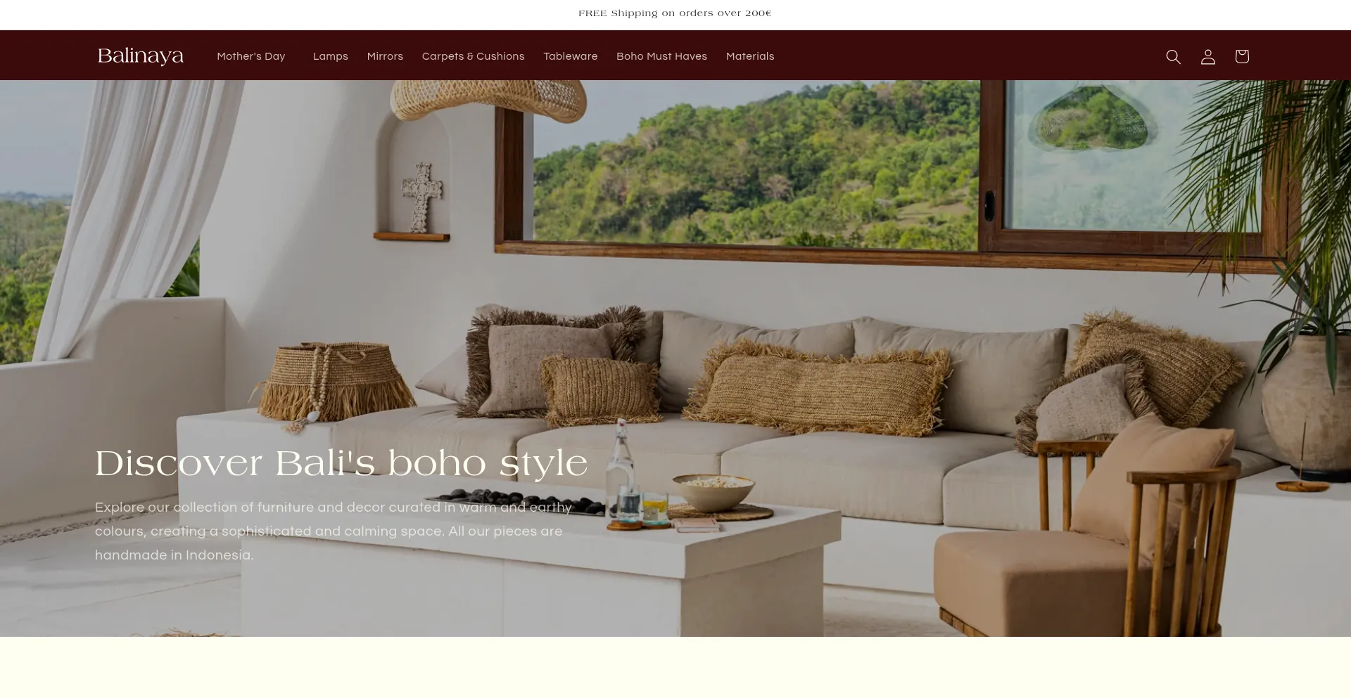 Website screenshot of Balinaya.com