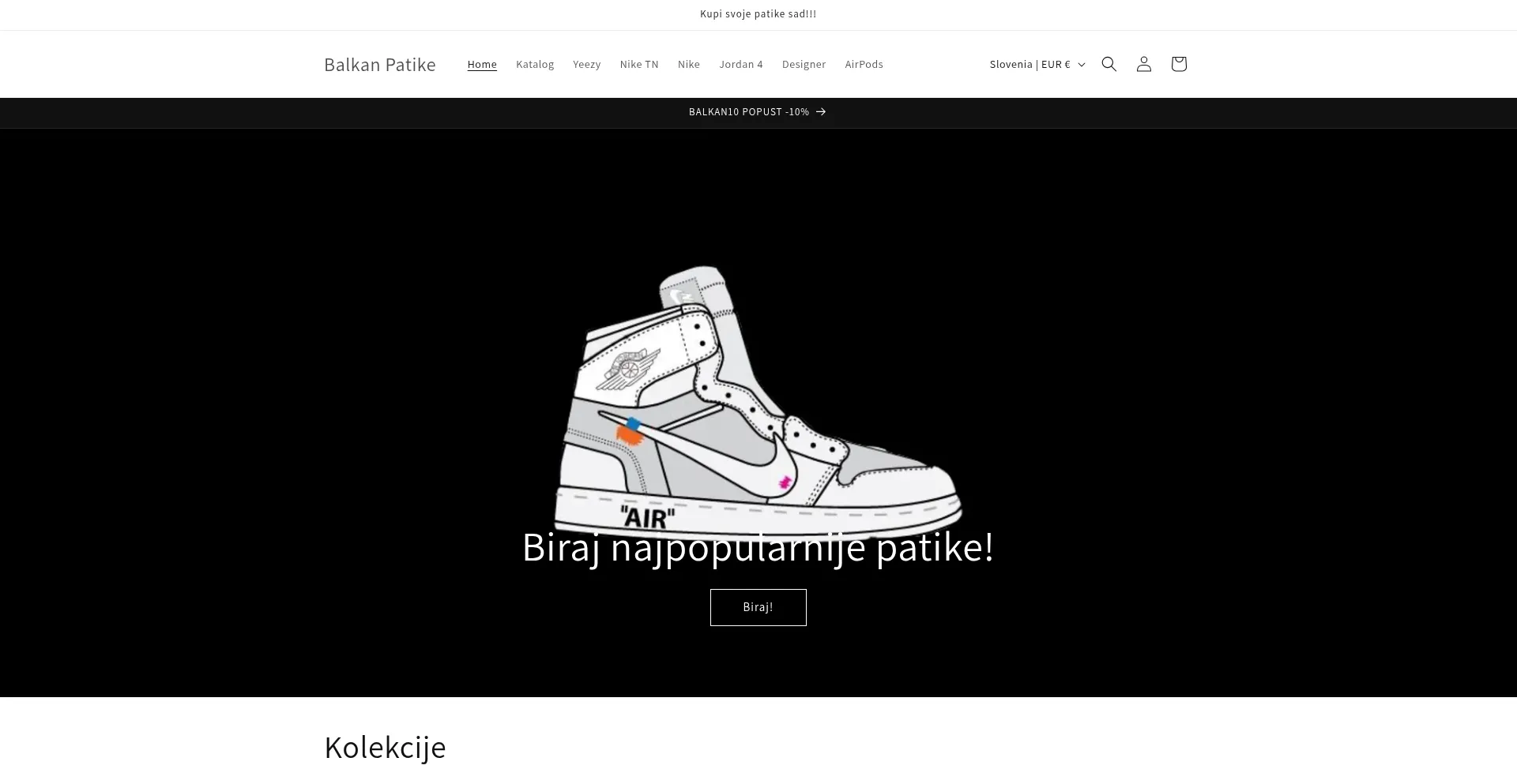 Website screenshot of Balkansneakers.com