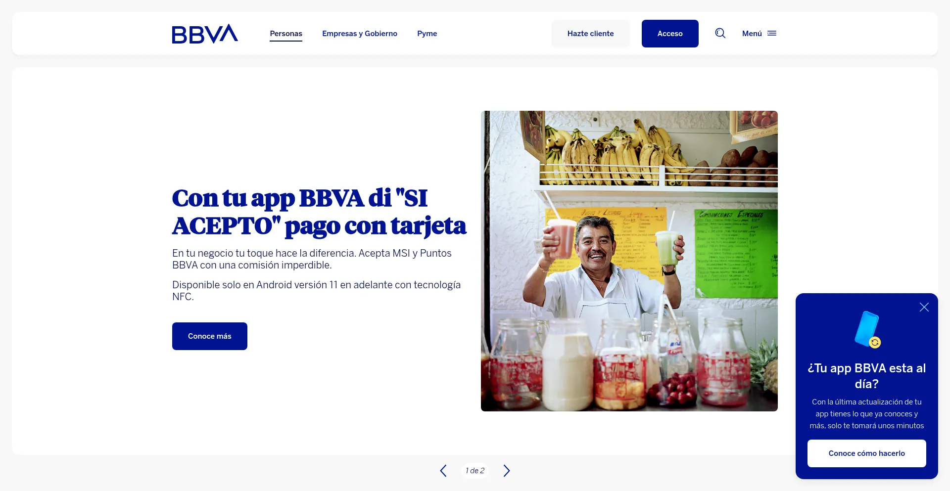Website screenshot of Bancomer.com