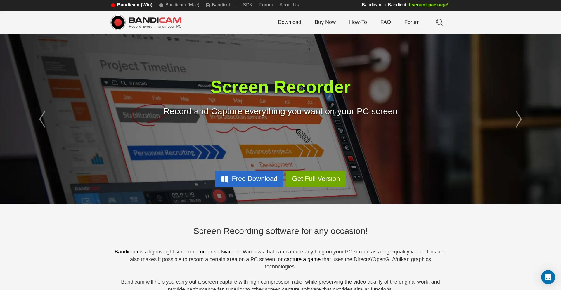 Website screenshot of Bandicam.com