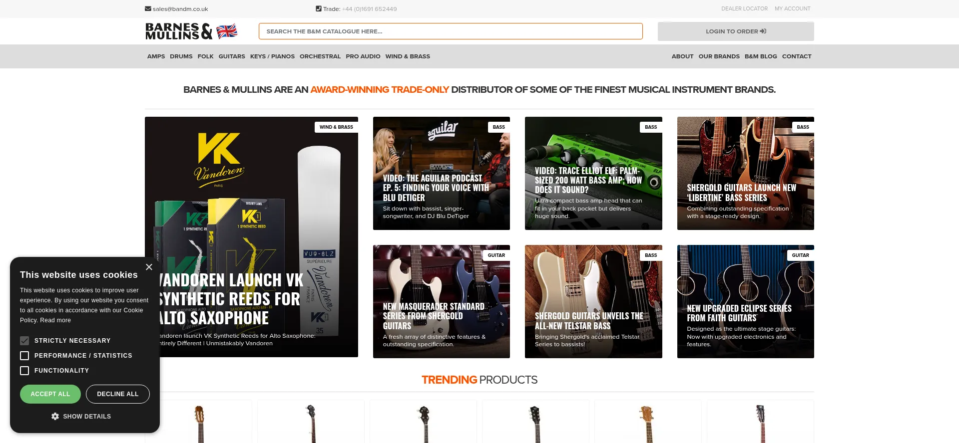 Website screenshot of Bandm.co.uk
