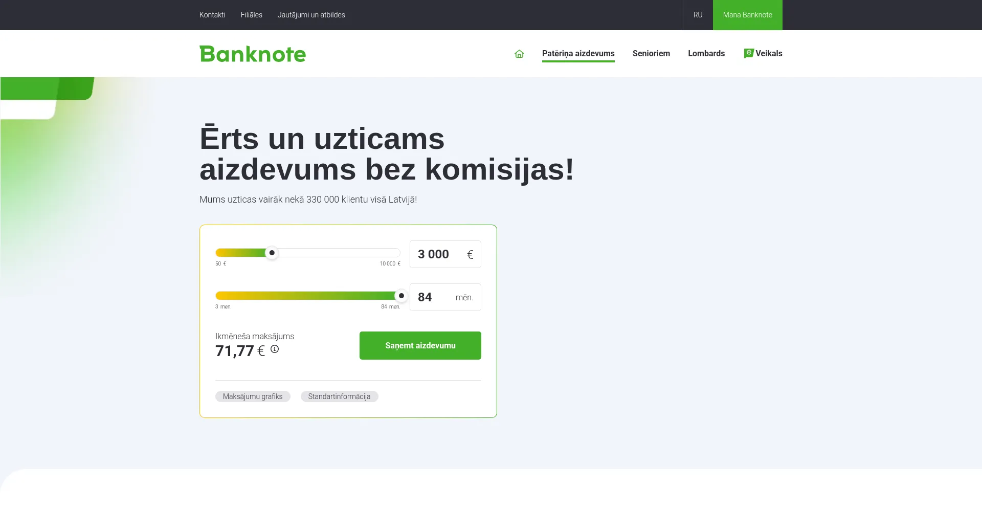 Website screenshot of Banknote.lv