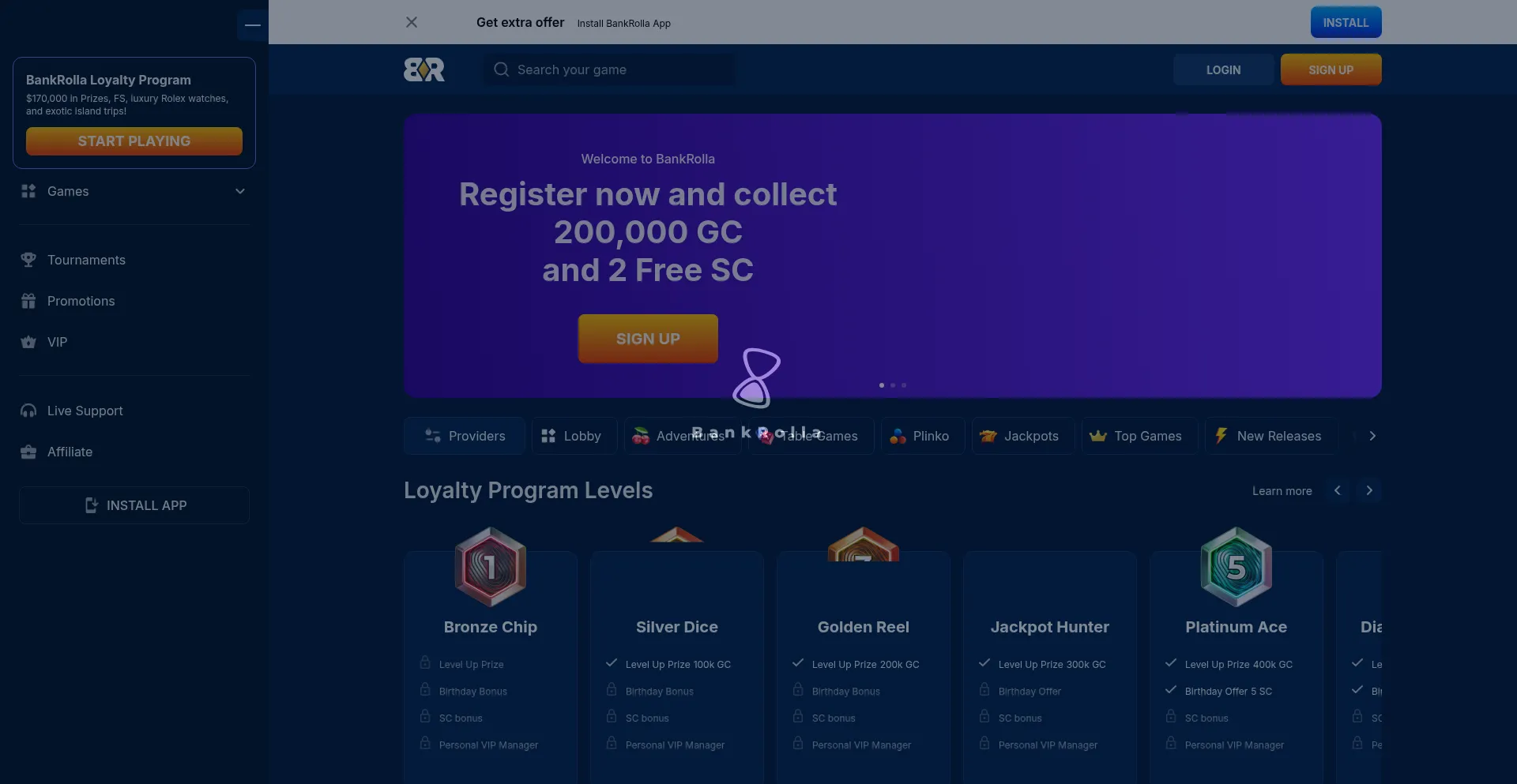Website screenshot of Bankrolla.com