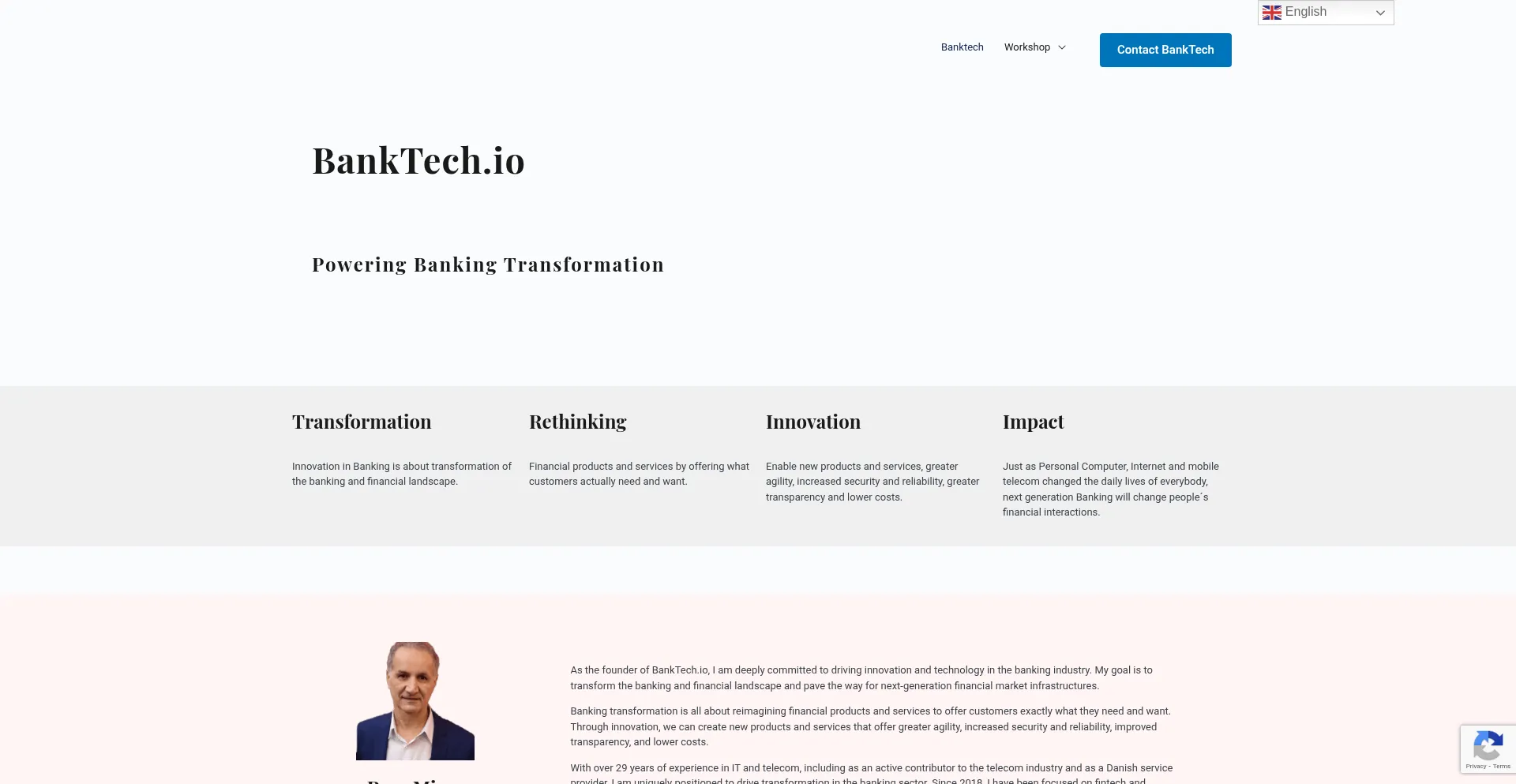 Website screenshot of Banktech.io