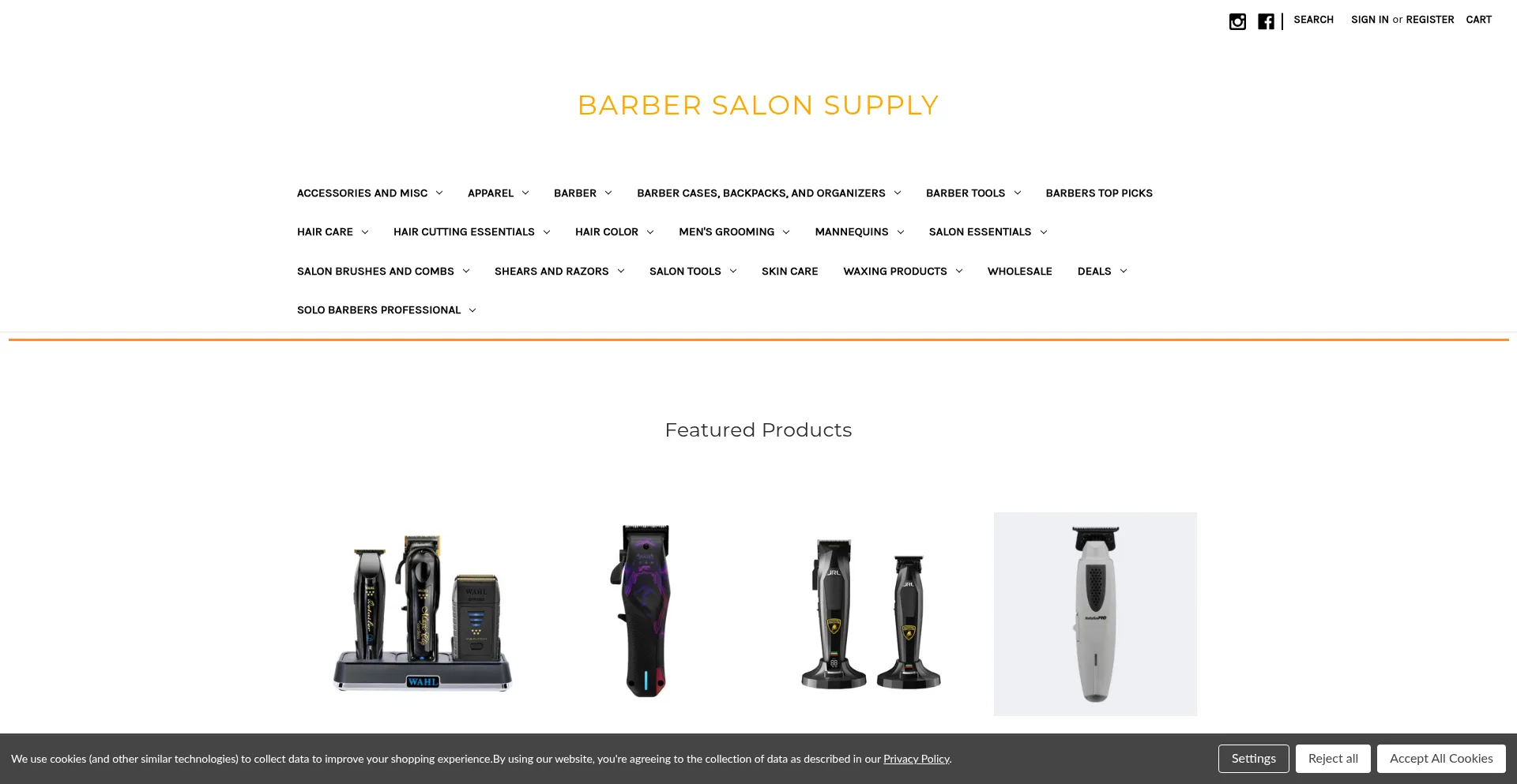 Website screenshot of Barbersalonsupply.com